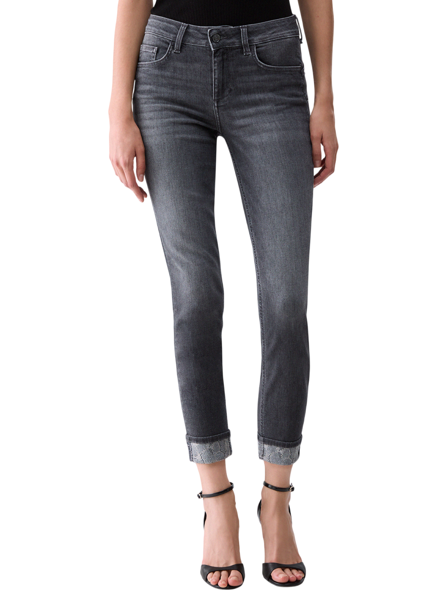Liu Jo jeans donna Monroe slim con risvolto strass grigio UF6006D0305 87506 LIU JO 