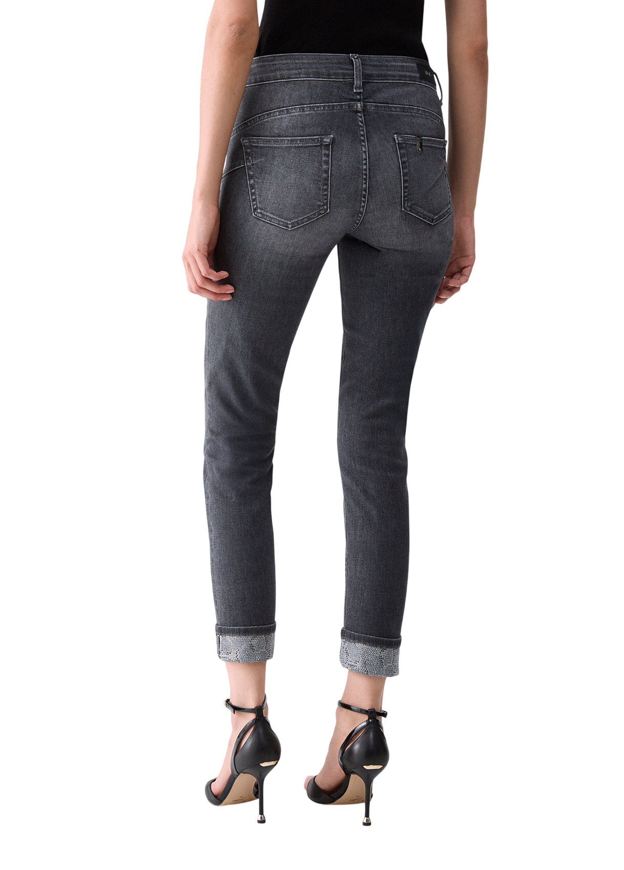 Liu Jo jeans donna Monroe slim con risvolto strass grigio UF6006D0305 87506 LIU JO 