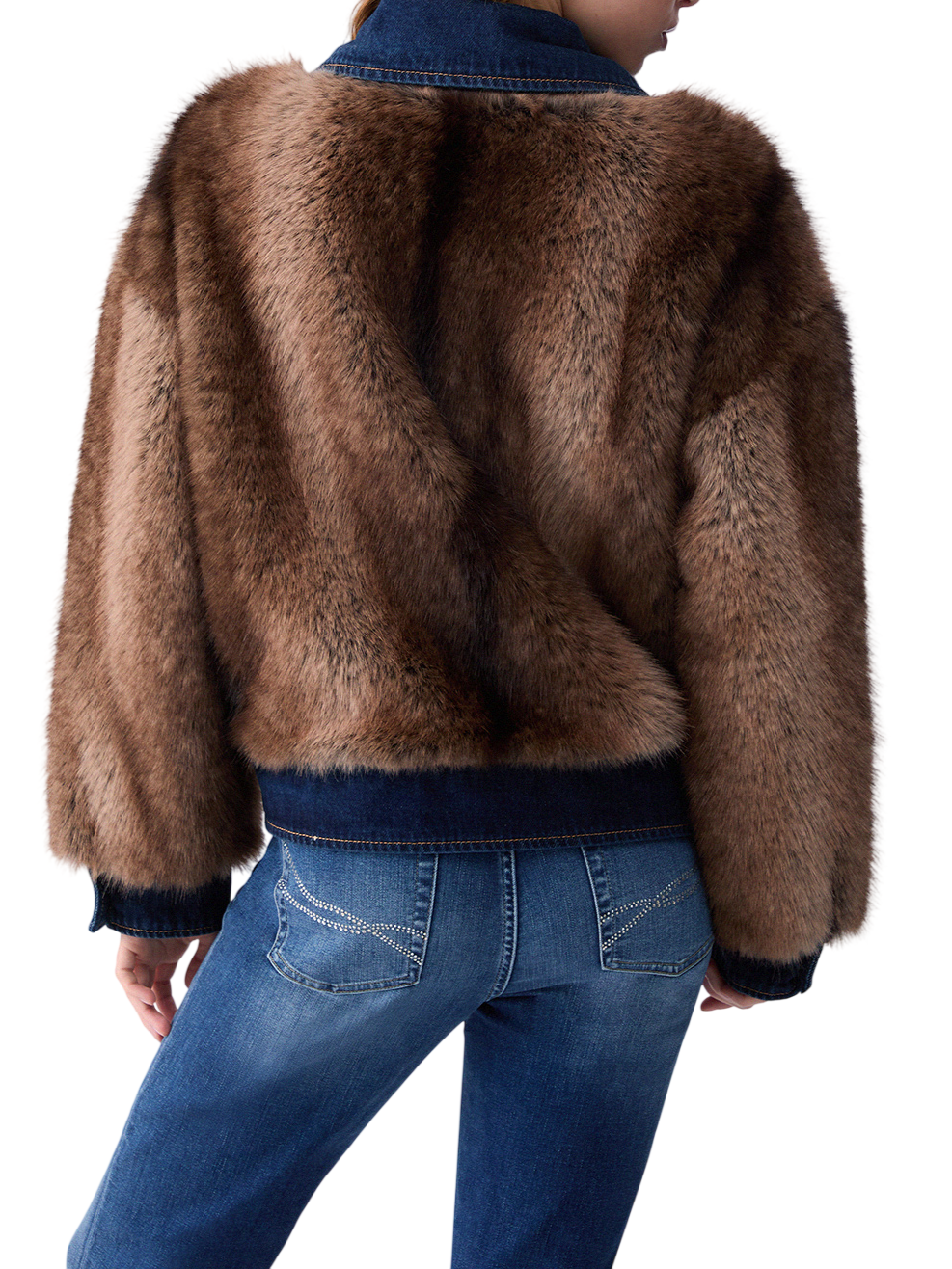 Liu Jo giubbino in denim donna con ecopelliccia beige blu UF6153E1158 X0466 LIU JO 