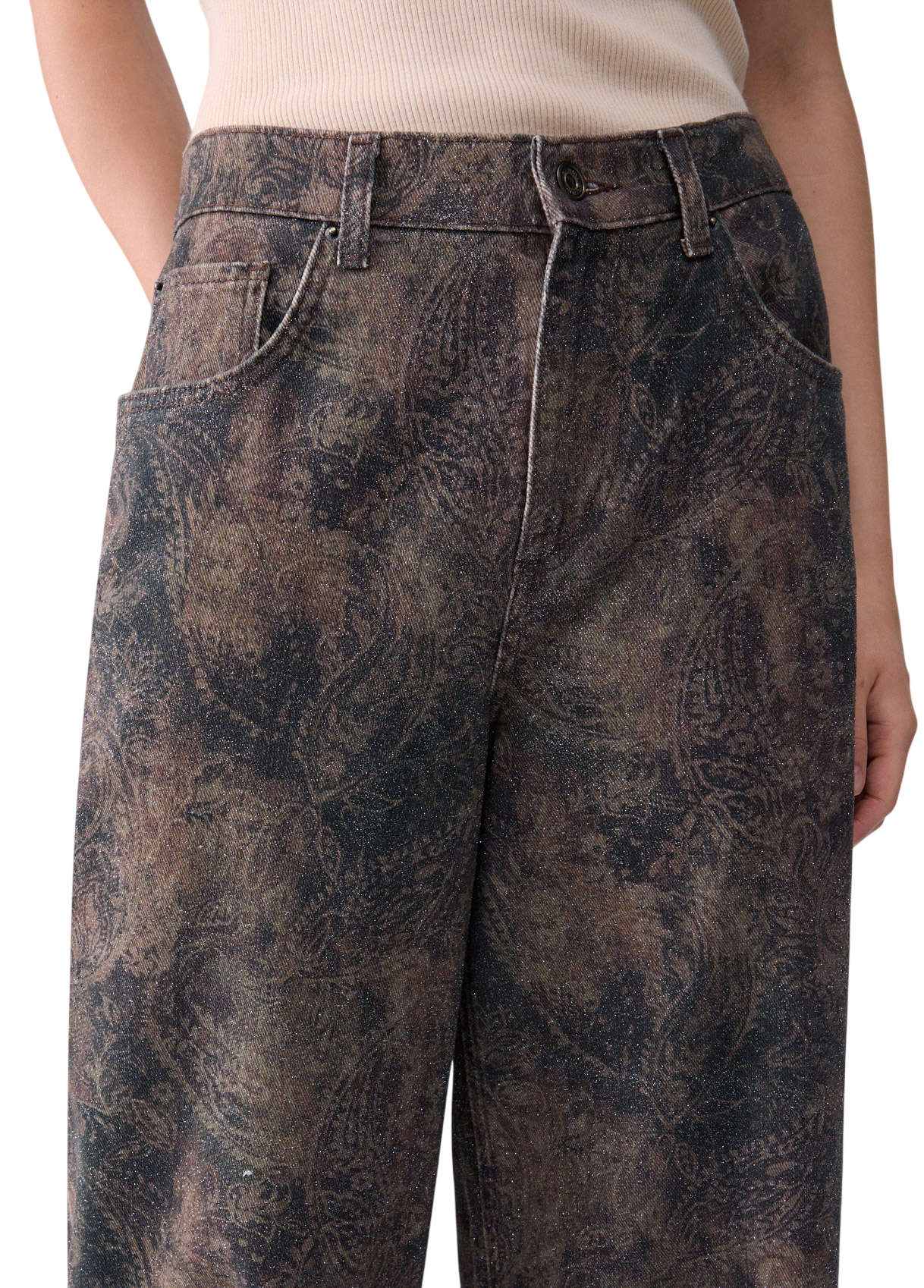 Liu Jo jeans ballon donna in fantasia glitterata marrone beige UF6163T684A L9146 LIU JO 