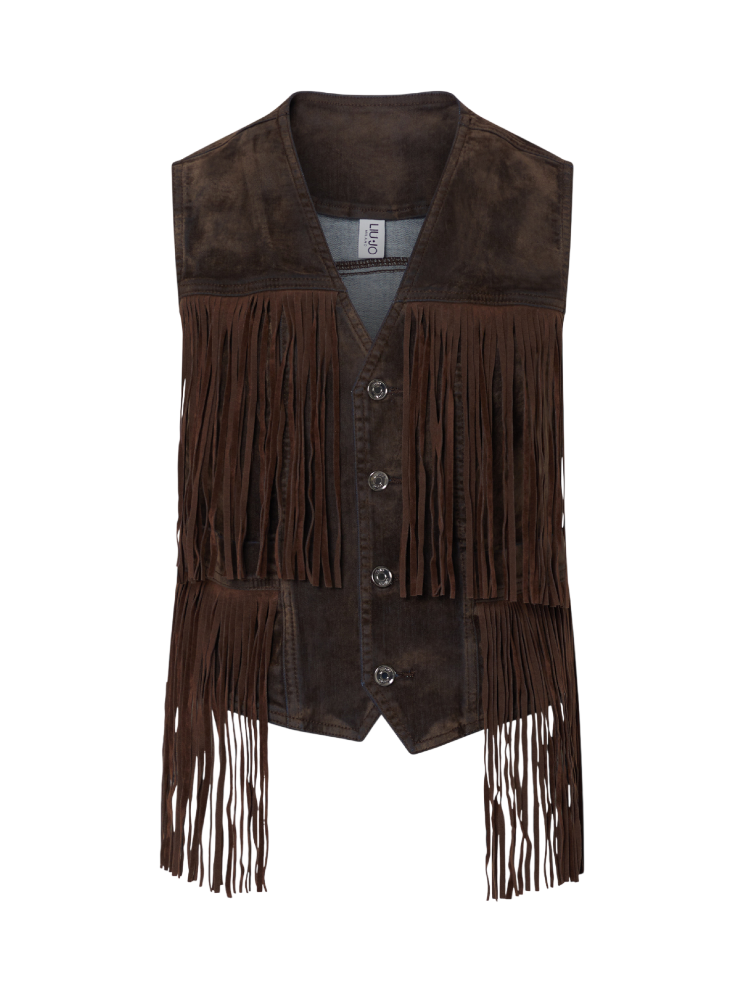 Liu Jo gilet donna in tessuto floccato con frange marrone UF6228D0363 79106 LIU JO 