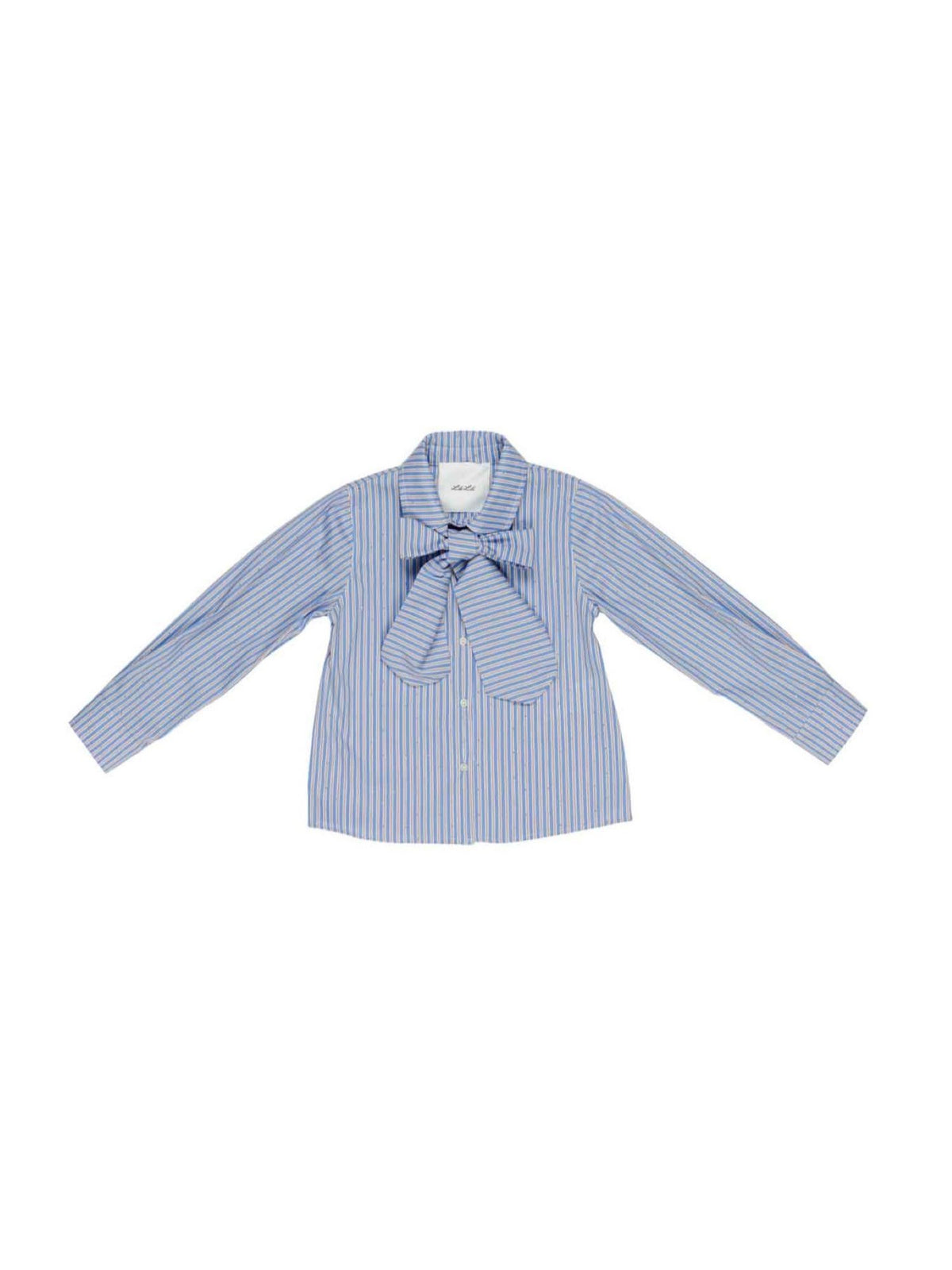 Lulù by Miss Grant camicia bambina in fantasia gessata con strass celeste LL4720 RIGAZ LU LU' 