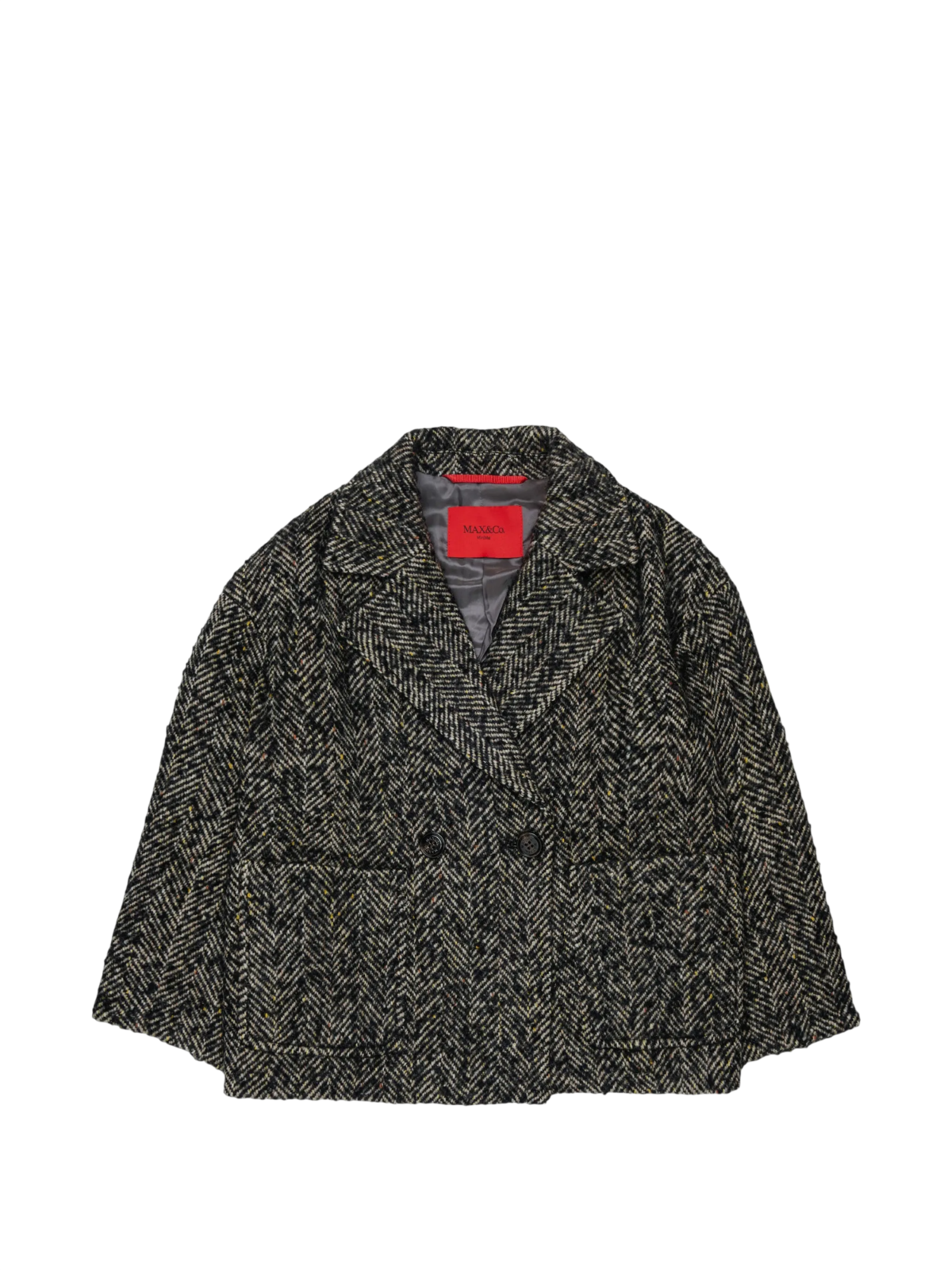 Max&Co cappotto doppiopetto corto bambina in lana spigata nero MX0440-MX02N MX900 MAX&CO 