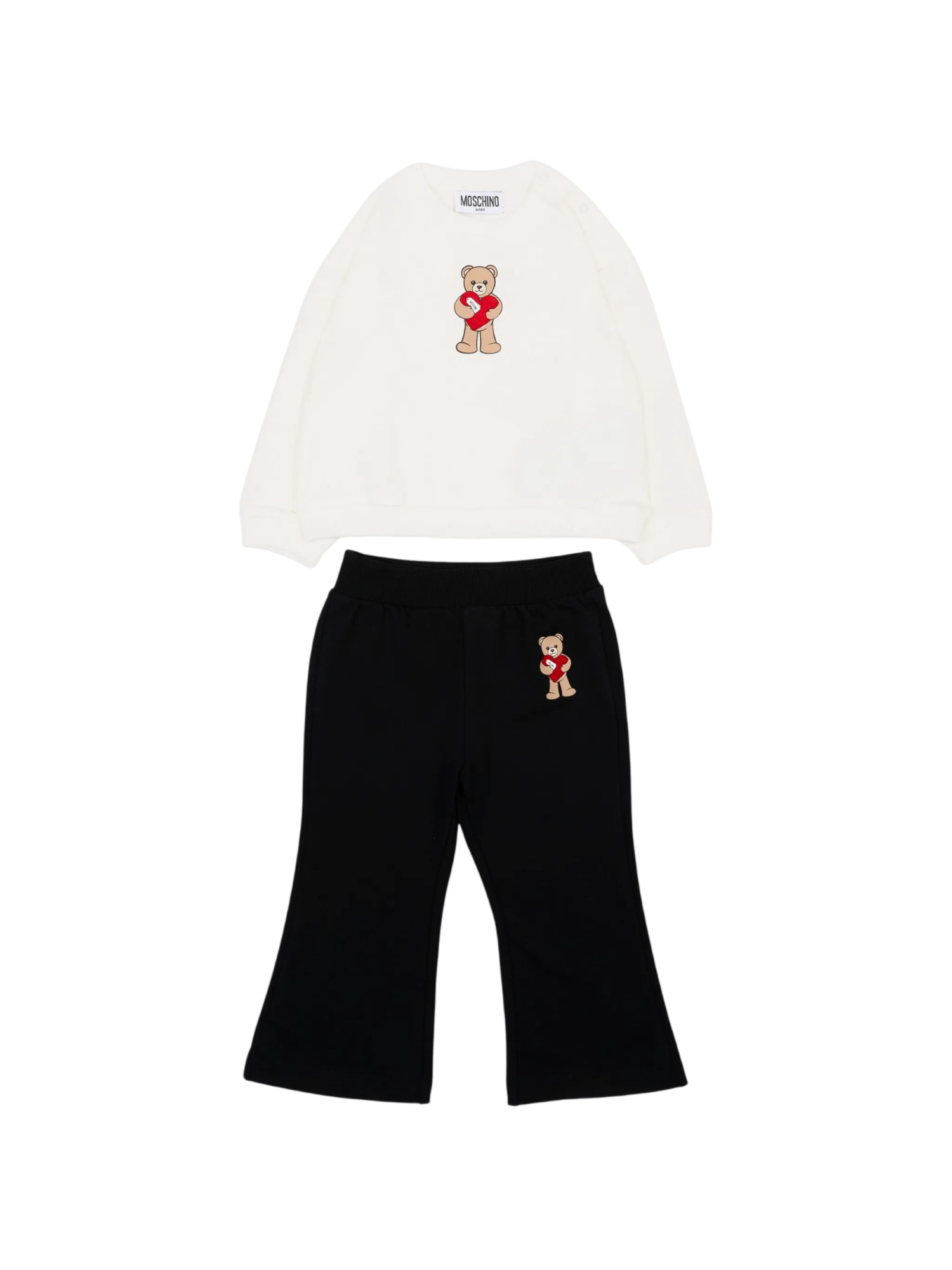 Moschino completo sportivo neonata felpa e pantaloni flare con orsetto panna nero MDK03GLDA63 83933 MOSCHINO 
