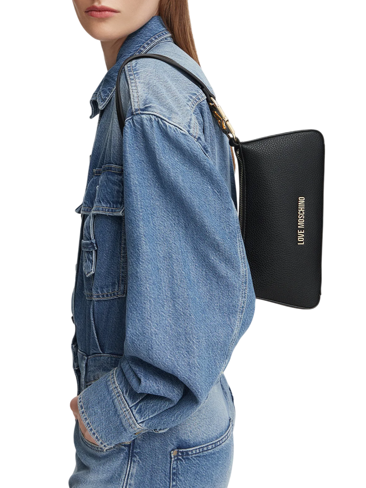 Love Moschino borsa a tracolla in ecopelle martellata nero oro JC4007PP1P-LB0 000 MOSCHINO LOVE 
