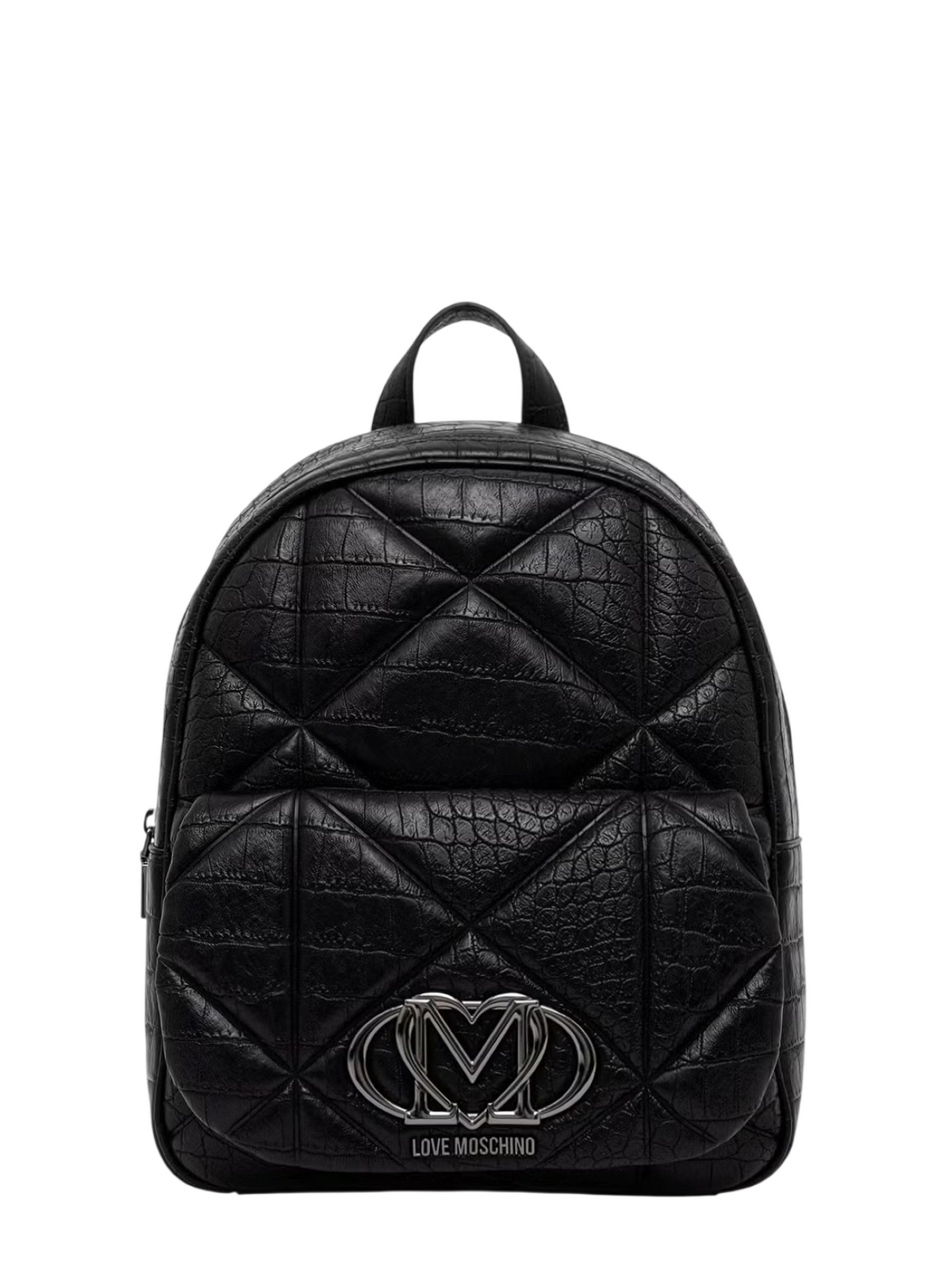 Love Moschino zaino donna in ecopelle cocco con placca logo nero argento JC4037PP1P-LF1 000 MOSCHINO LOVE 