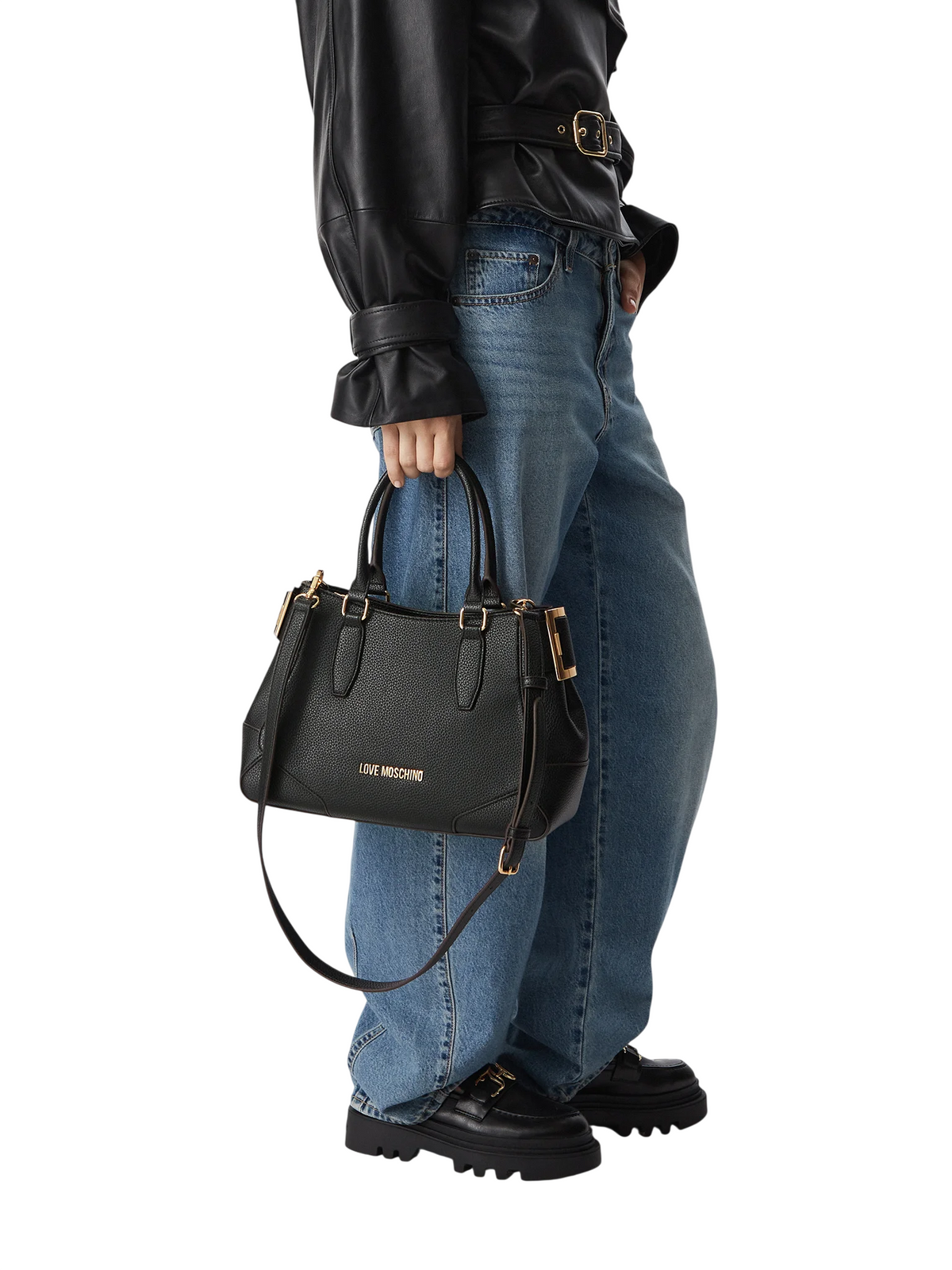 Love Moschino borsa a mano in ecopelle martellata con tracolla nero JC4097PP1P-LT1 000 MOSCHINO LOVE 