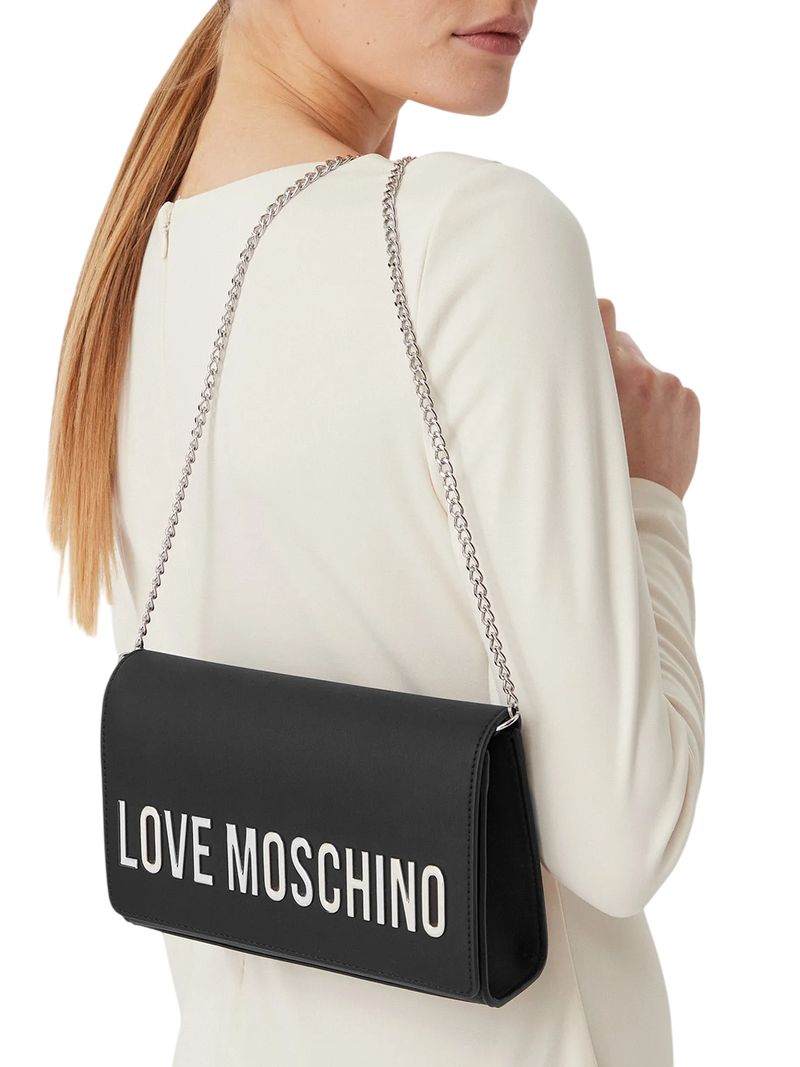 Love Moschino borsa a tracolla in ecopelle con placca logo nero argento JC4103PP1P-KD0 00B MOSCHINO LOVE 