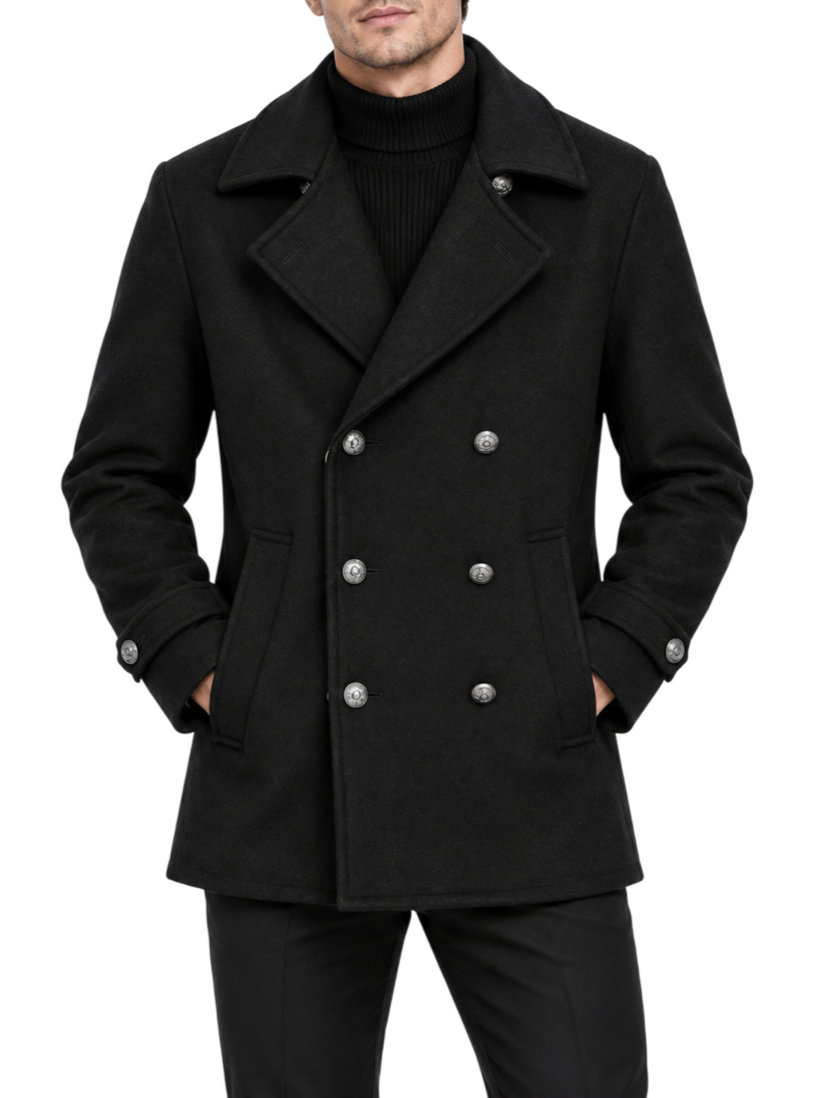 Mulish cappotto doppiopetto uomo in panno misto lana nero SAVOIA-MCPS23 NERO MULISH 