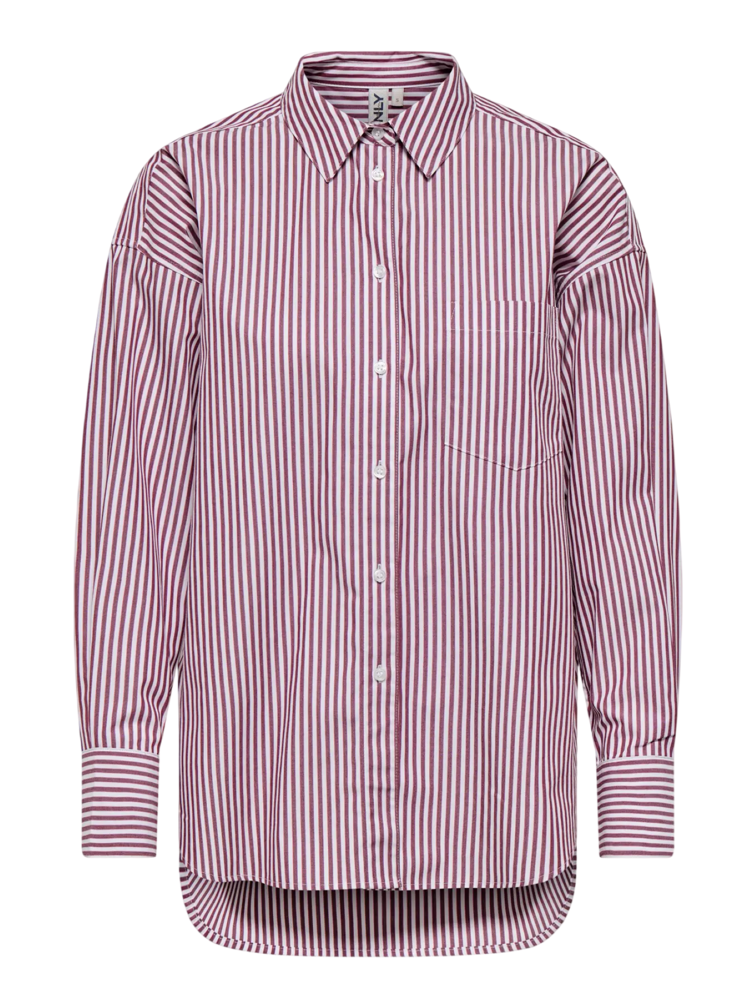 Only camicia donna manica lunga in cotone a righe borgogna bianco 15381158 FIG-CLOUD DANCER ONLY 