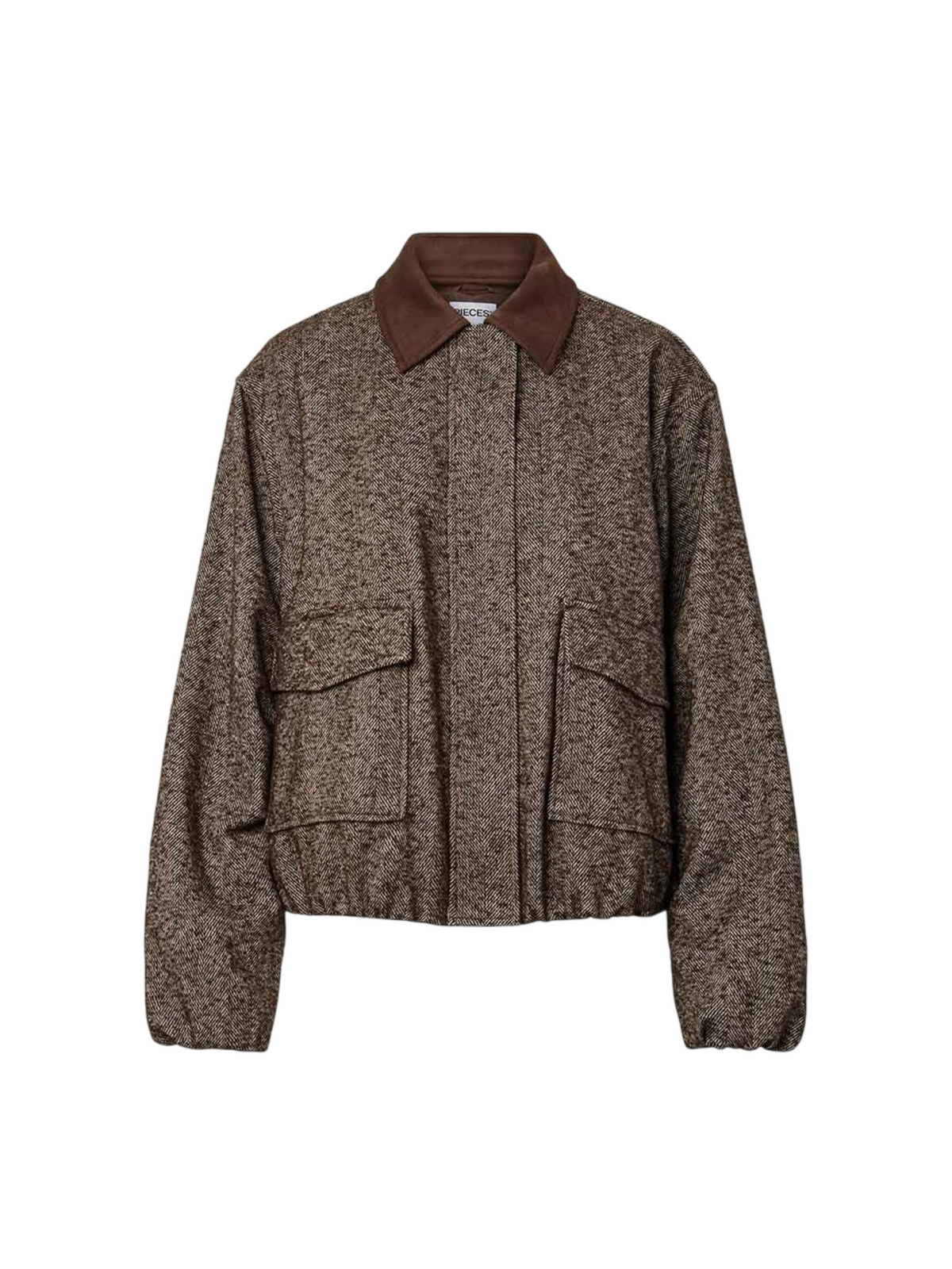 Pieces giubbino donna in fantasia chevron marrone panna 17166068 CHICORY COFFEE PIECES 