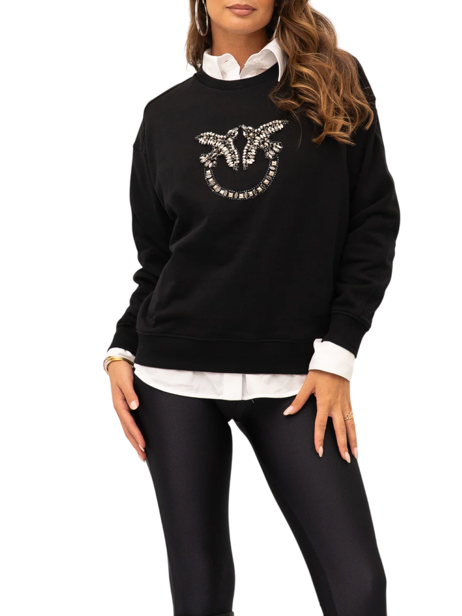 Pinko felpa Nelly con logo Love Birds gioiello nero 100534-A3JQ Z99 PINKO 