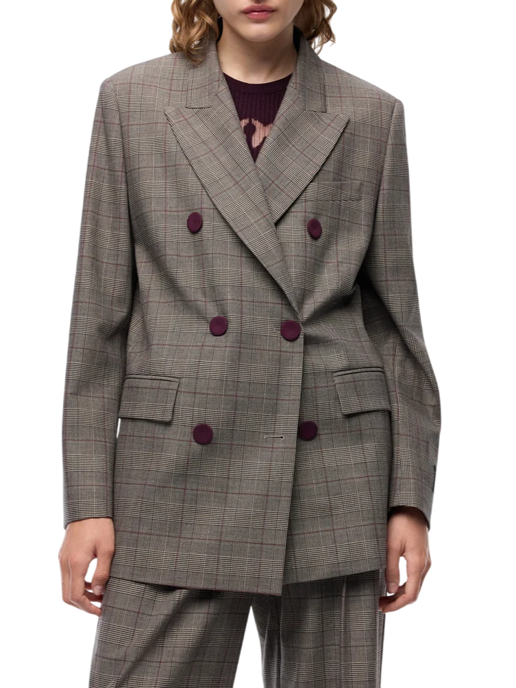 Pinko giacca doppiopetto New Guinea fantasia check grigio 105617-A3FF CYZ PINKO 