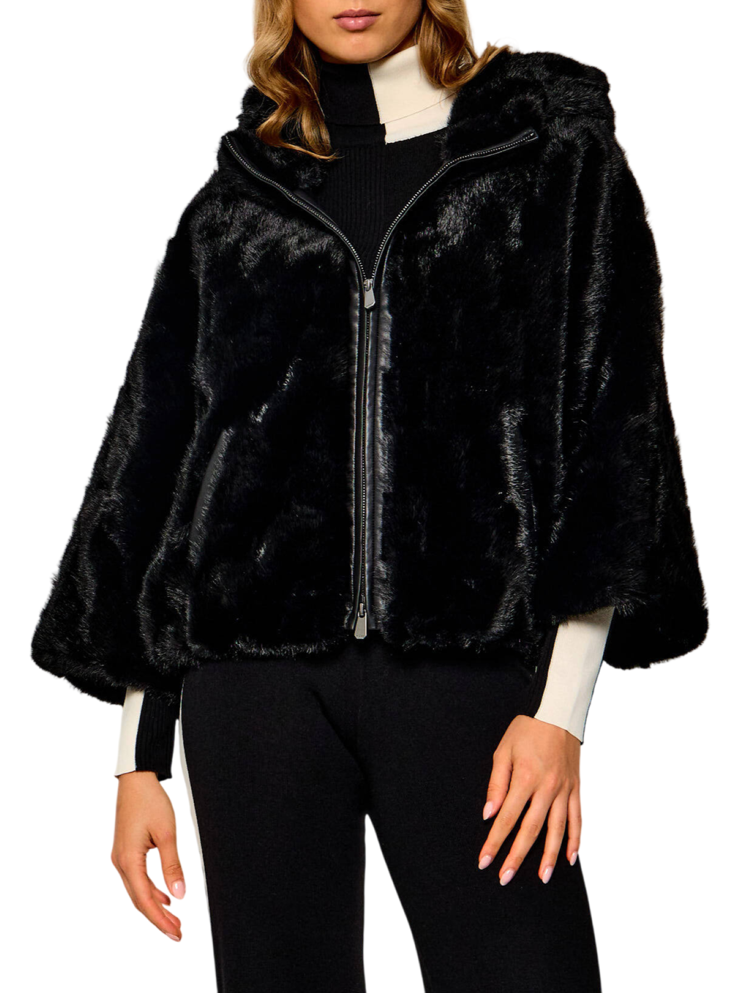 Pinko pelliccia ecologica corta Cadetia con cappuccio nero 107054-A3C5 Z99 PINKO 