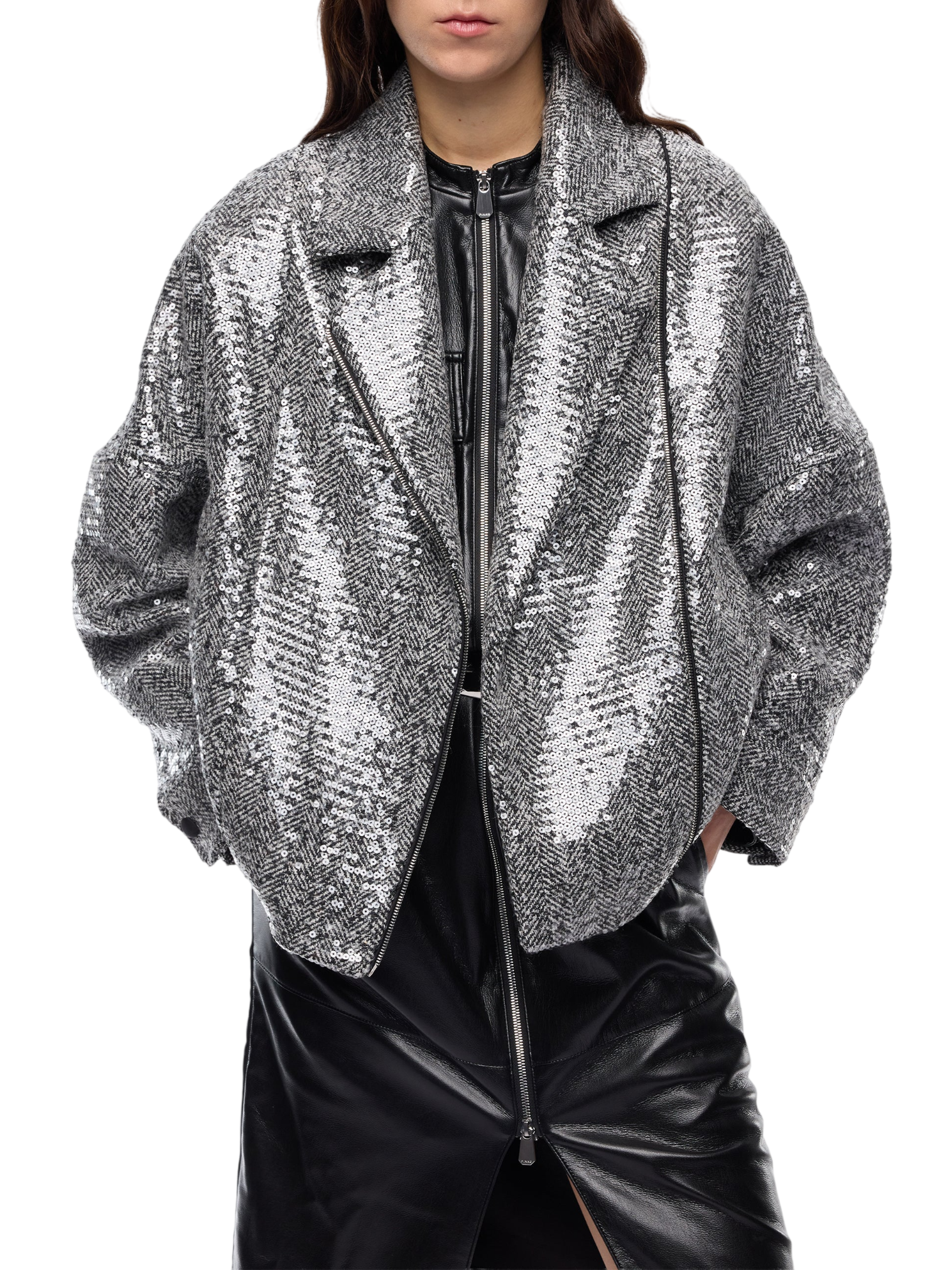 Pinko giubbino Bellis Blouson in panno chevron con paillettes grigio 107145-A3FE ZZ2 PINKO 