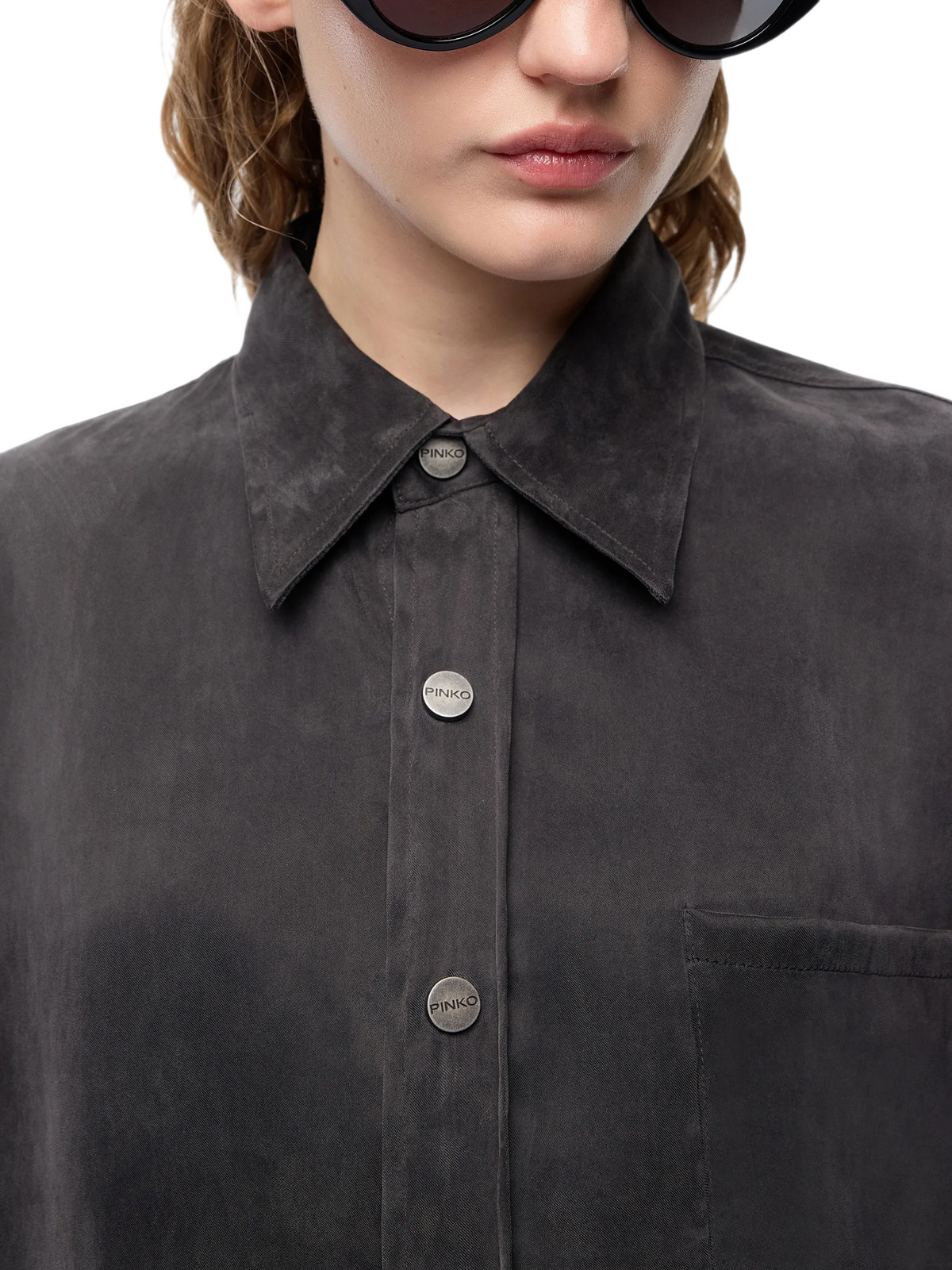 Pinko camicia Careser donna in twill mano pesca grigio 107169-A3F8 Z98 PINKO 