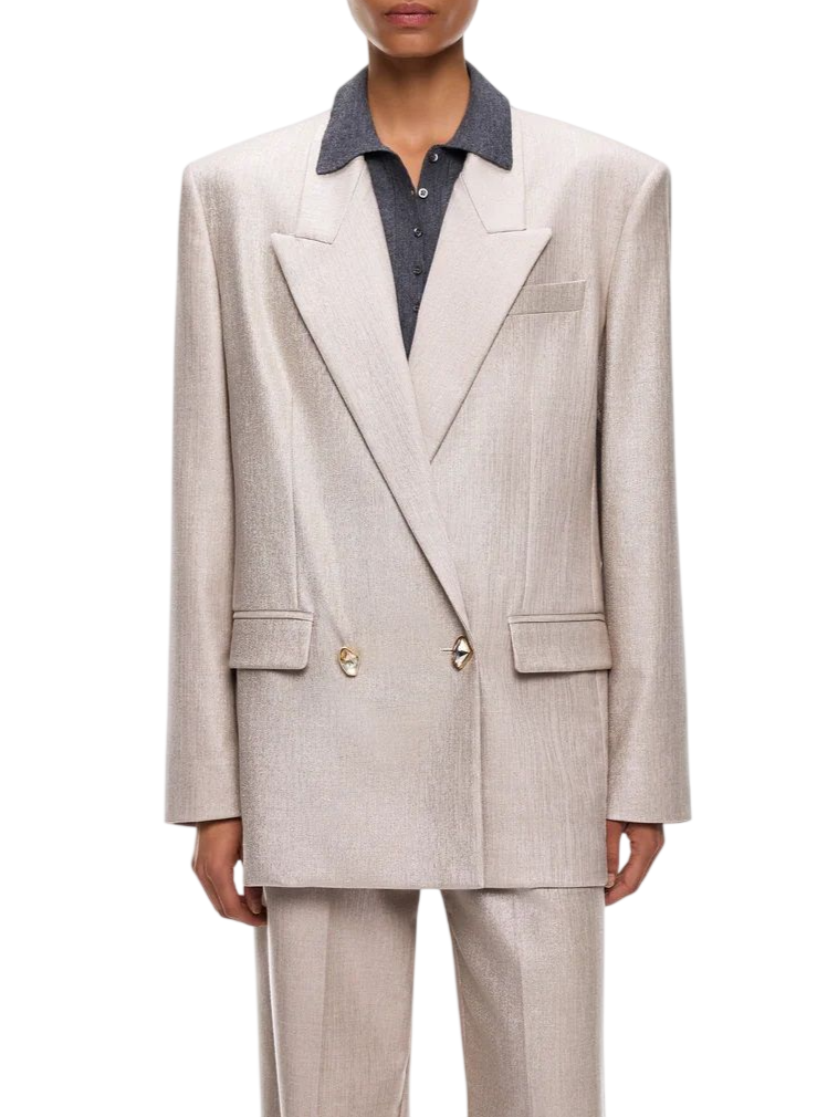 Pinko giacca blazer doppiopetto Caymanc in fresco lana laminato champagne 107421-A3G4 CH3 PINKO 