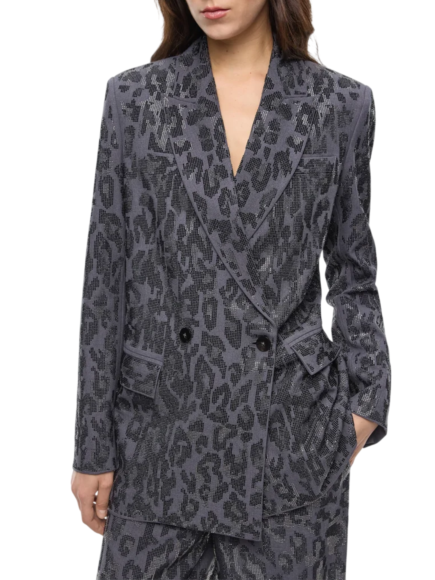 Pinko giacca doppiopetto Jaguar maculata con strass grigio 107519-A3GO I90 PINKO 
