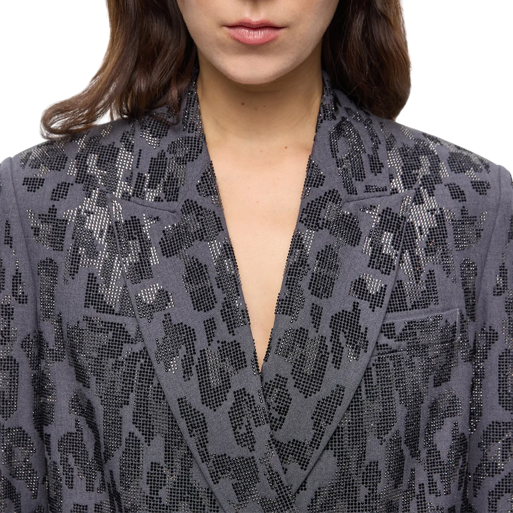 Pinko giacca doppiopetto Jaguar maculata con strass grigio 107519-A3GO I90 PINKO 