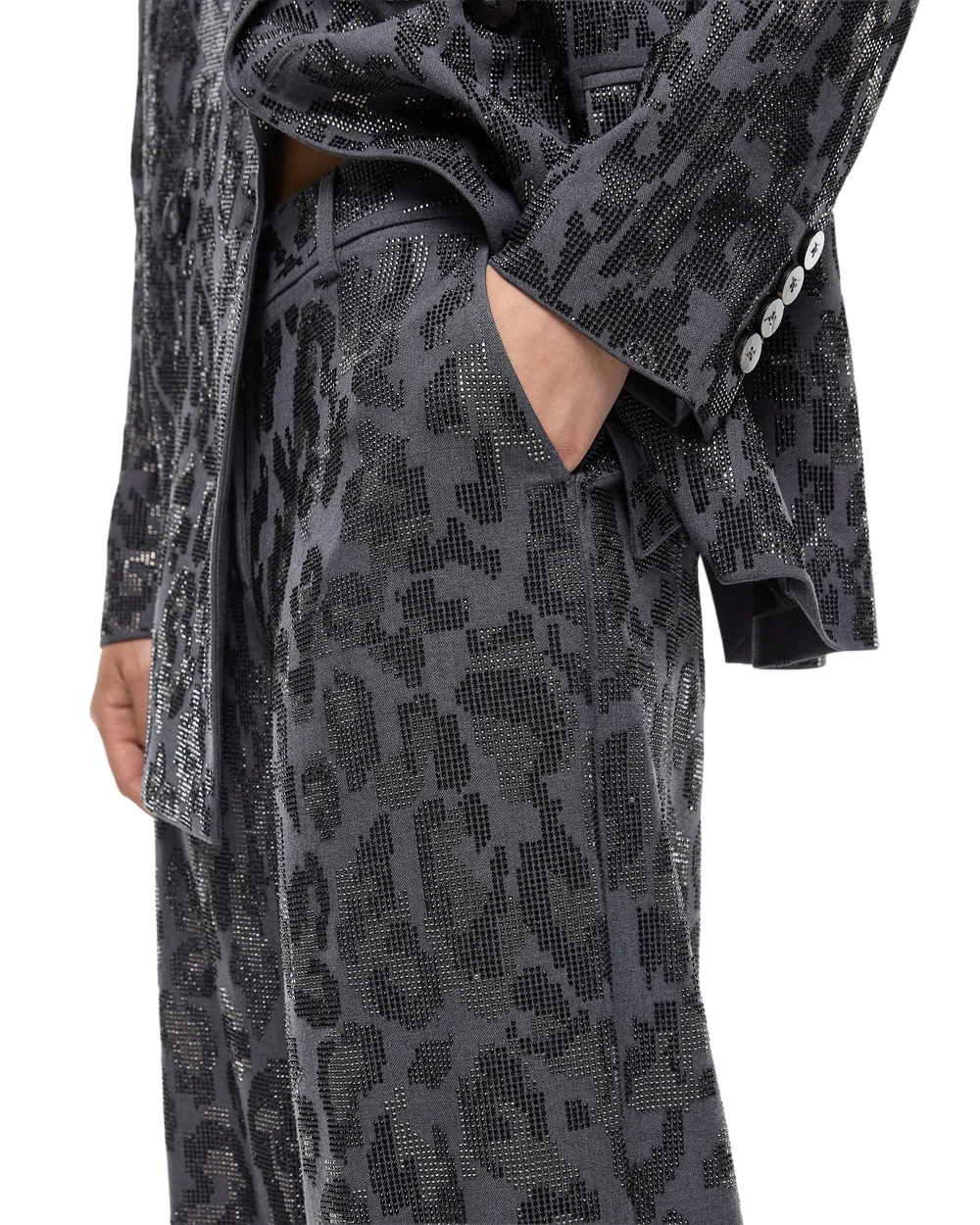 Pinko pantaloni palazzo Jeep maculati con strass grigio 107520-A3GO I90 PINKO 