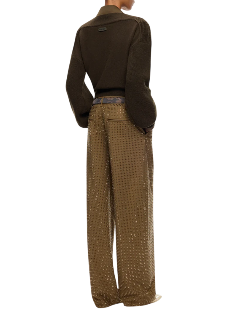 Pinko pantaloni Solopaca barrel fit donna con strass verde oliva 107667-A3M0 V67 PINKO 