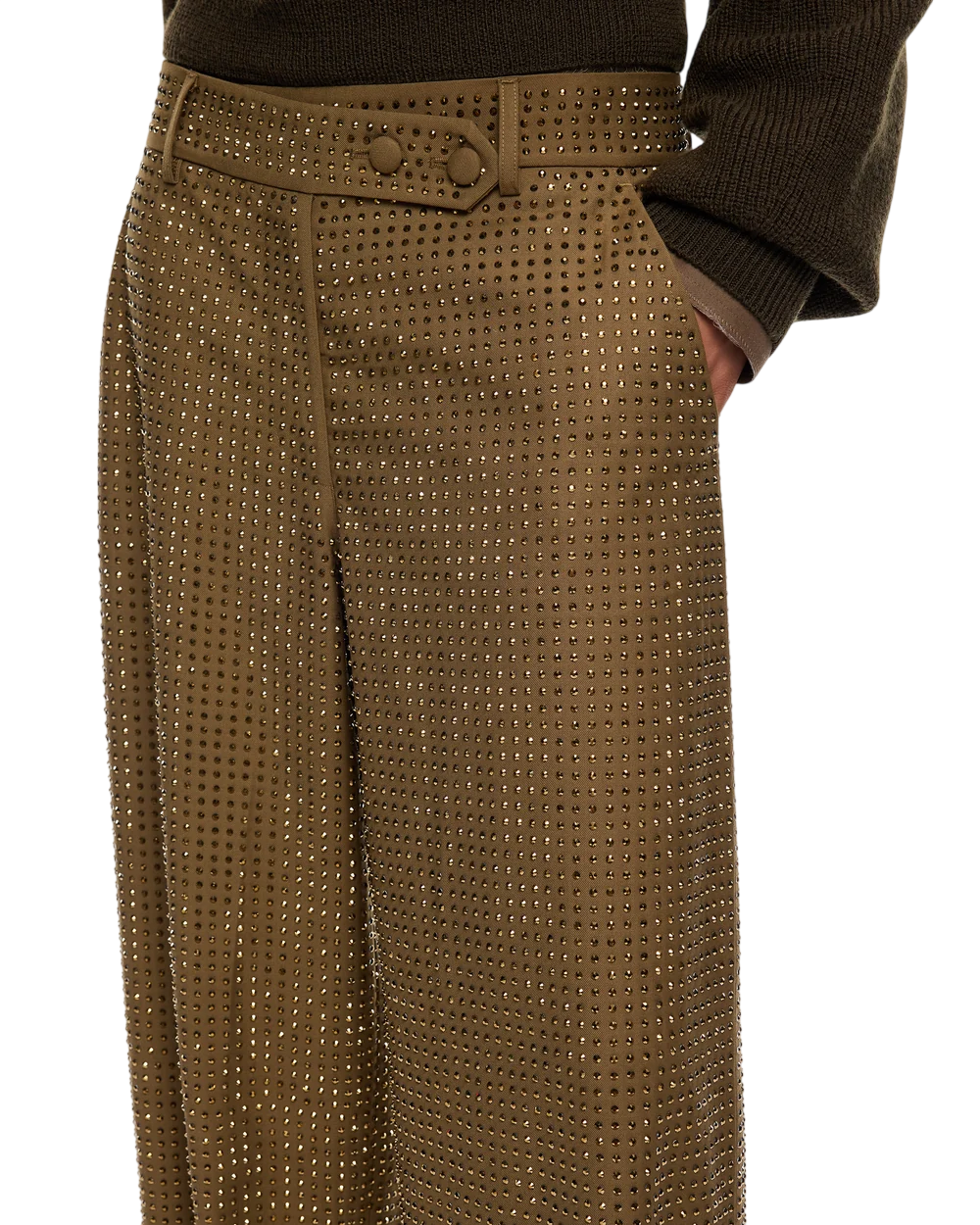 Pinko pantaloni Solopaca barrel fit donna con strass verde oliva 107667-A3M0 V67 PINKO 