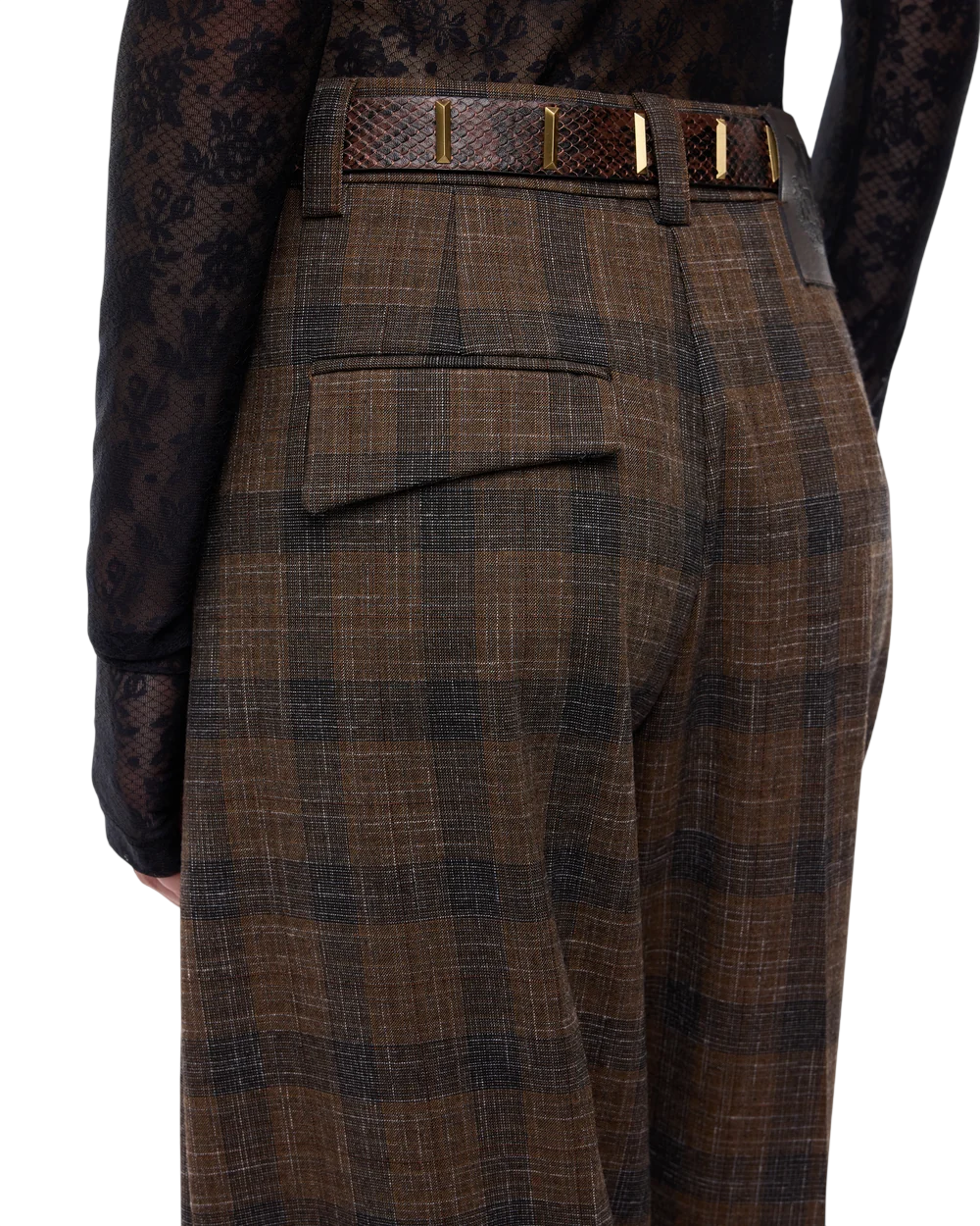 Pinko pantaloni barrel fit misto lana check donna Balbino marrone 107712-A3MQ MZ0 PINKO 