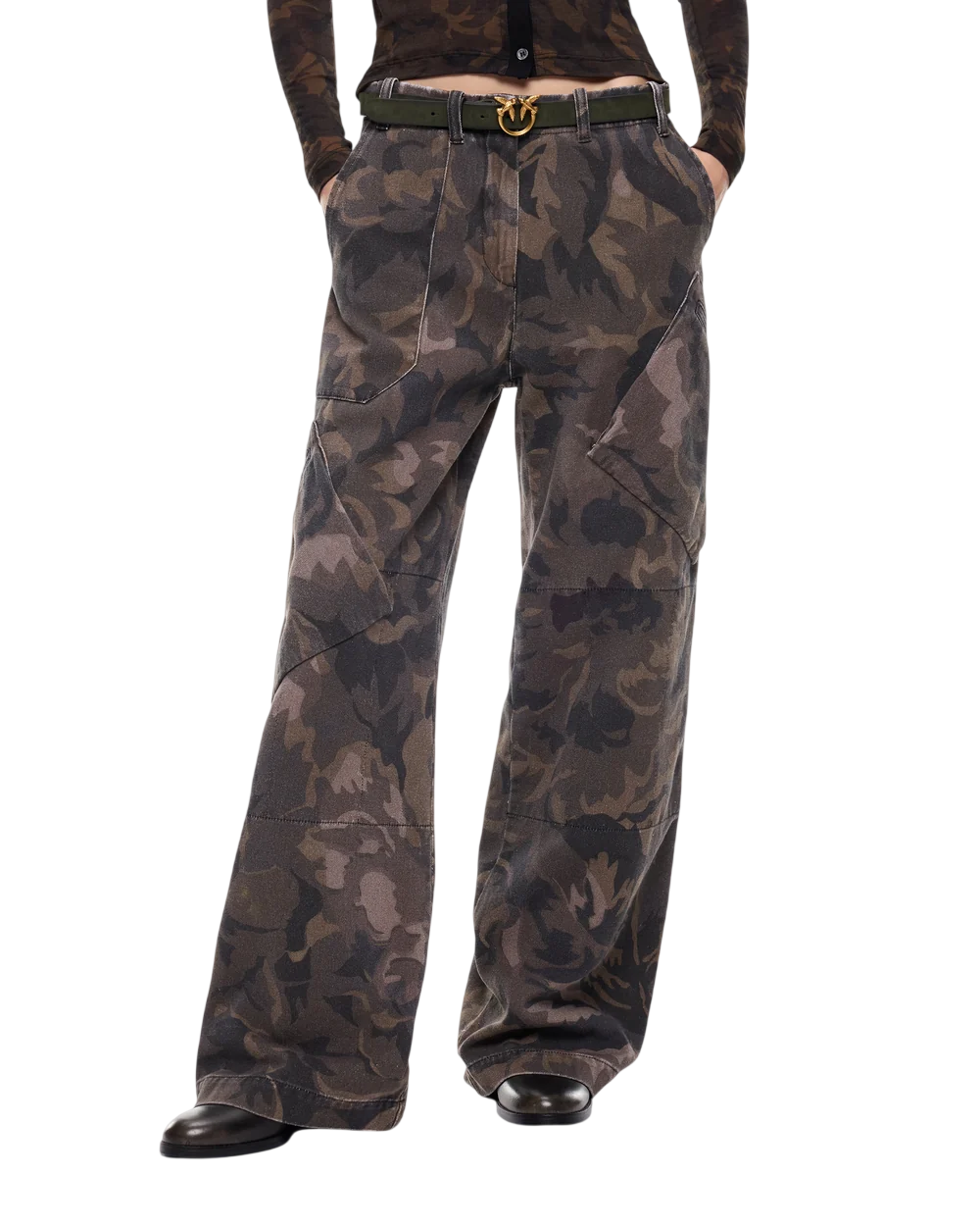 Pinko pantaloni in denim Haiku wide leg camouflage verde 107766-A3NZ SD3 PINKO 
