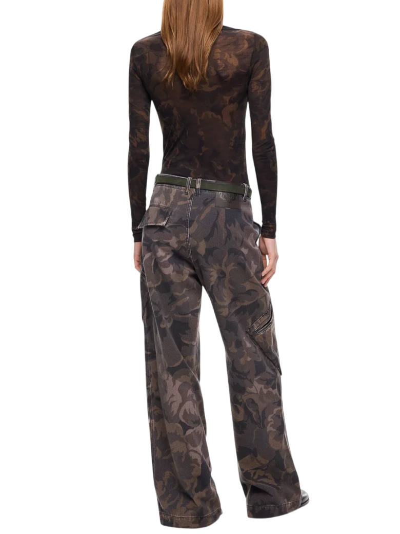 Pinko pantaloni in denim Haiku wide leg camouflage verde 107766-A3NZ SD3 PINKO 