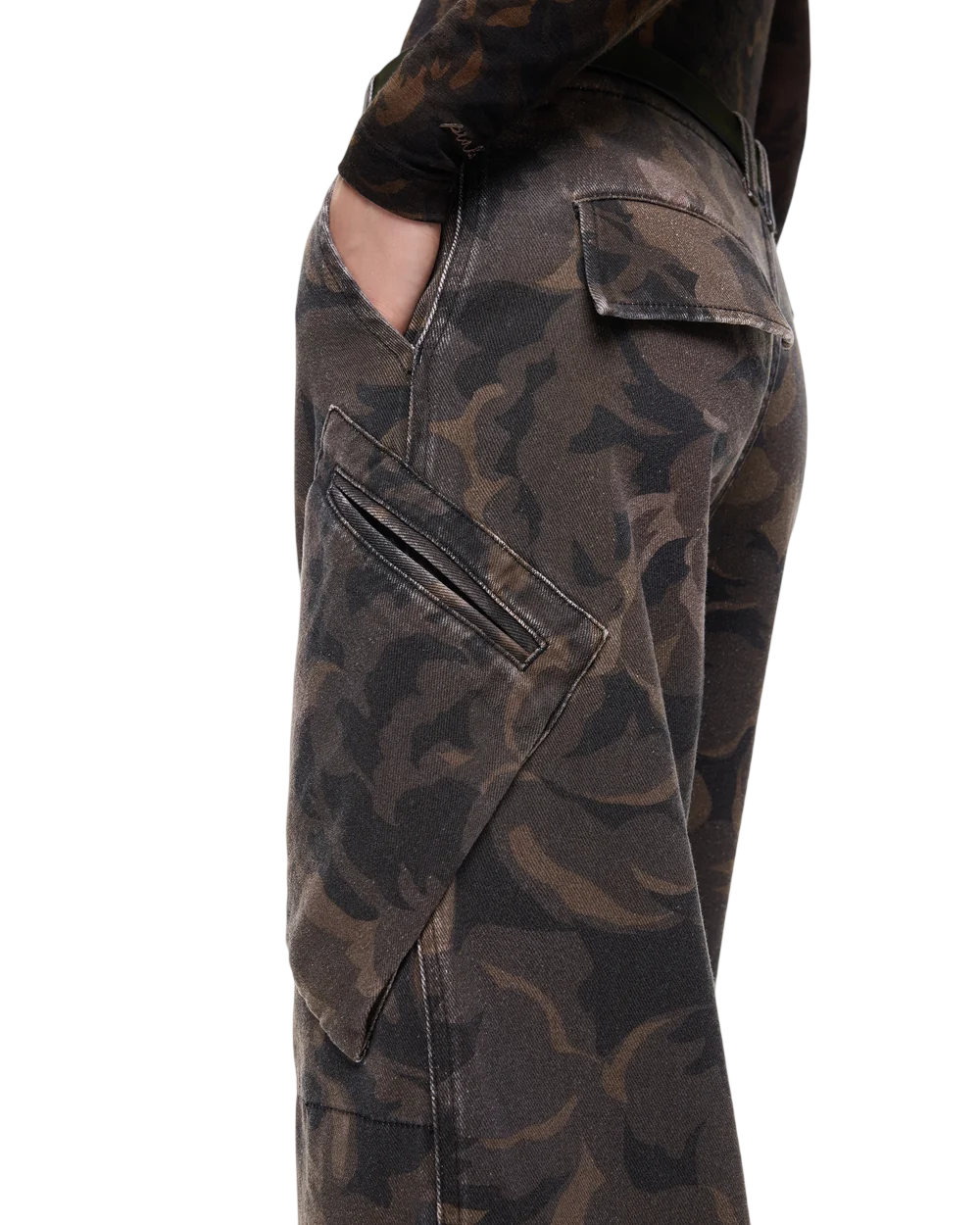 Pinko pantaloni in denim Haiku wide leg camouflage verde 107766-A3NZ SD3 PINKO 