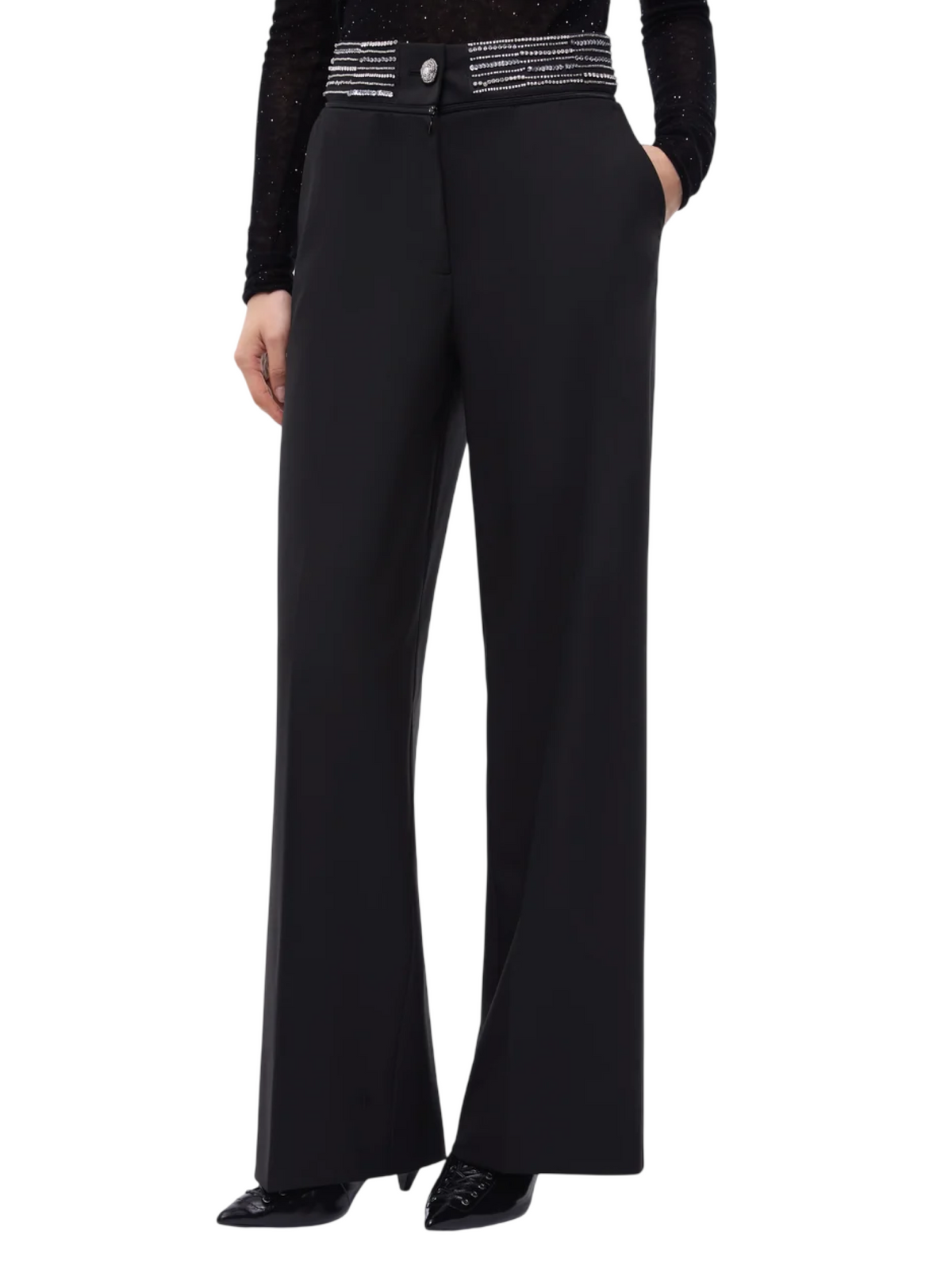 Pinko pantaloni palazzo Mercedes con applicazioni gioiello nero 107837-A3MJ Z99 PINKO 