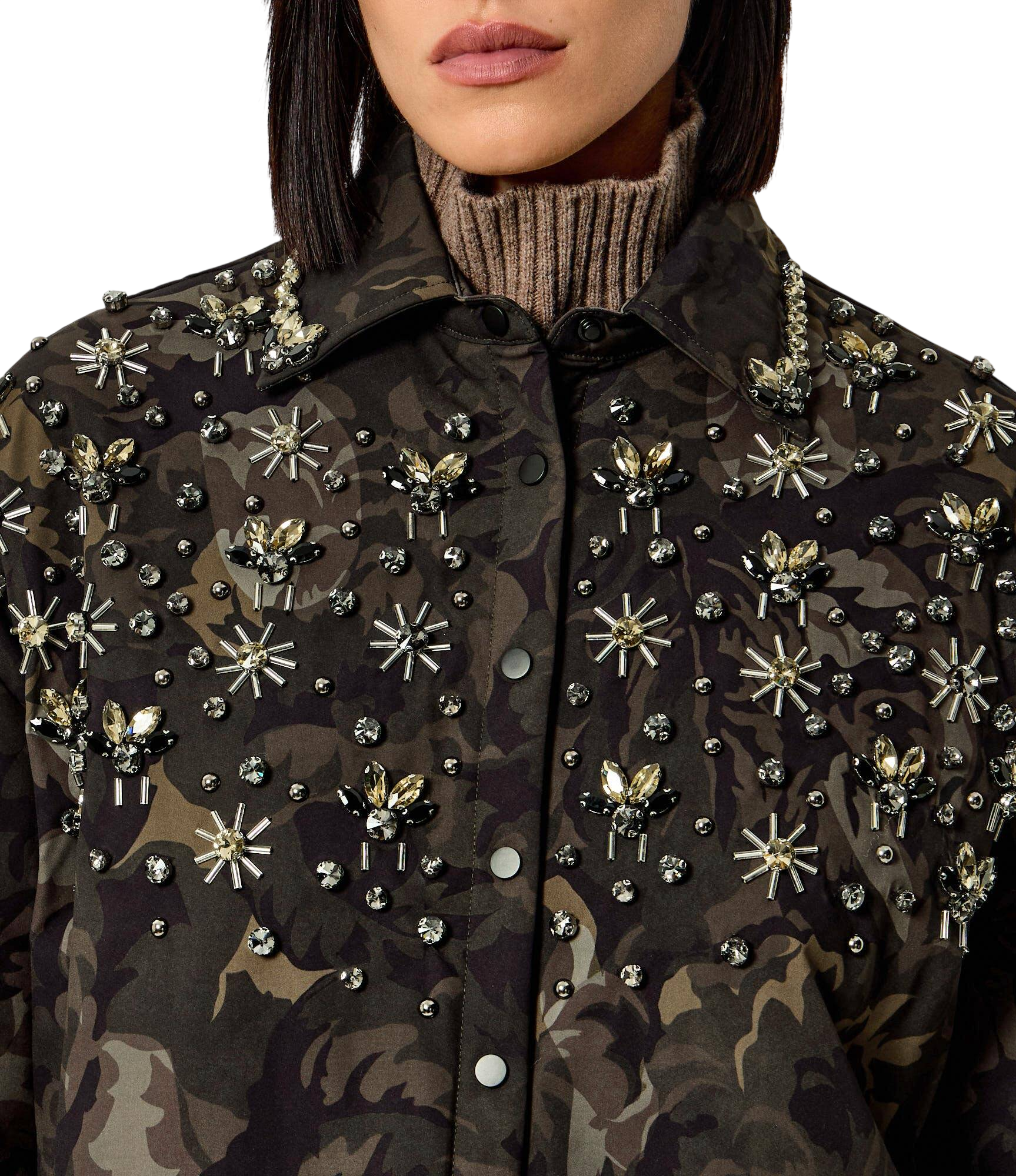 Pinko giubbino imbottito Barengo camouflage con applicazioni gioiello verde nero 107916-A3LY SD3 PINKO 
