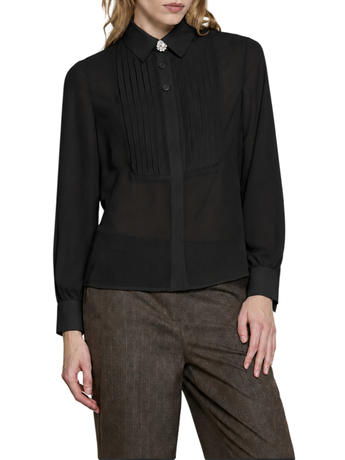 Relish camicia donna Barela con dettaglio plissè nero BARELA 1199 RELISH 