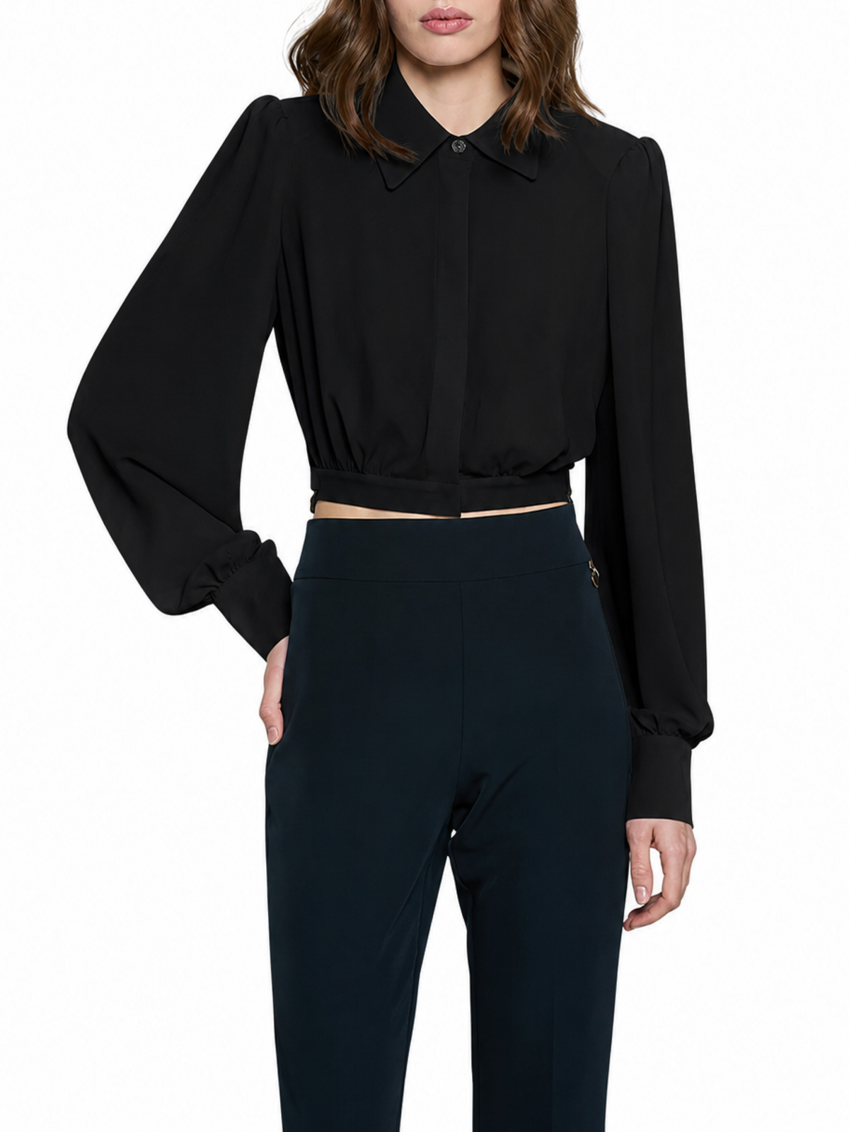 Relish camicia crop Kugaso in georgette nero KUGASO 1199 RELISH 