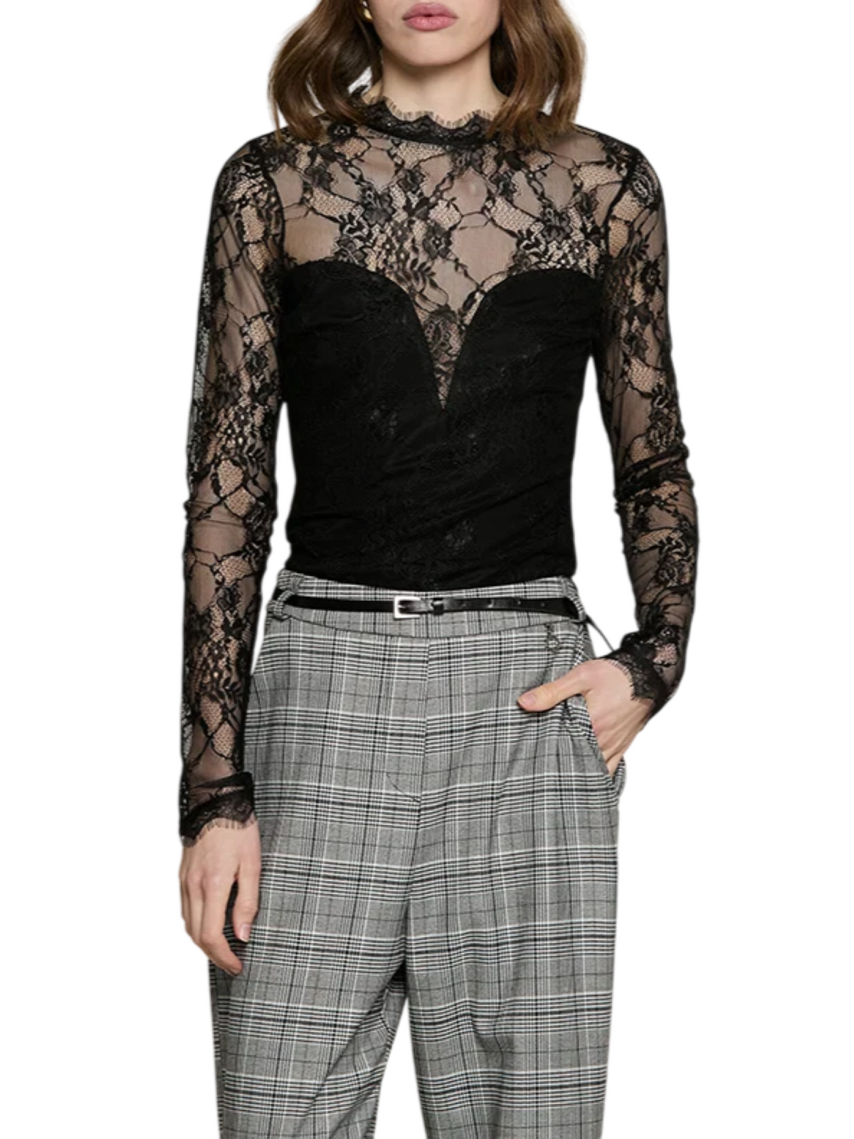 Relish body donna Said in pizzo manica lunga nero SAID 1199 RELISH 