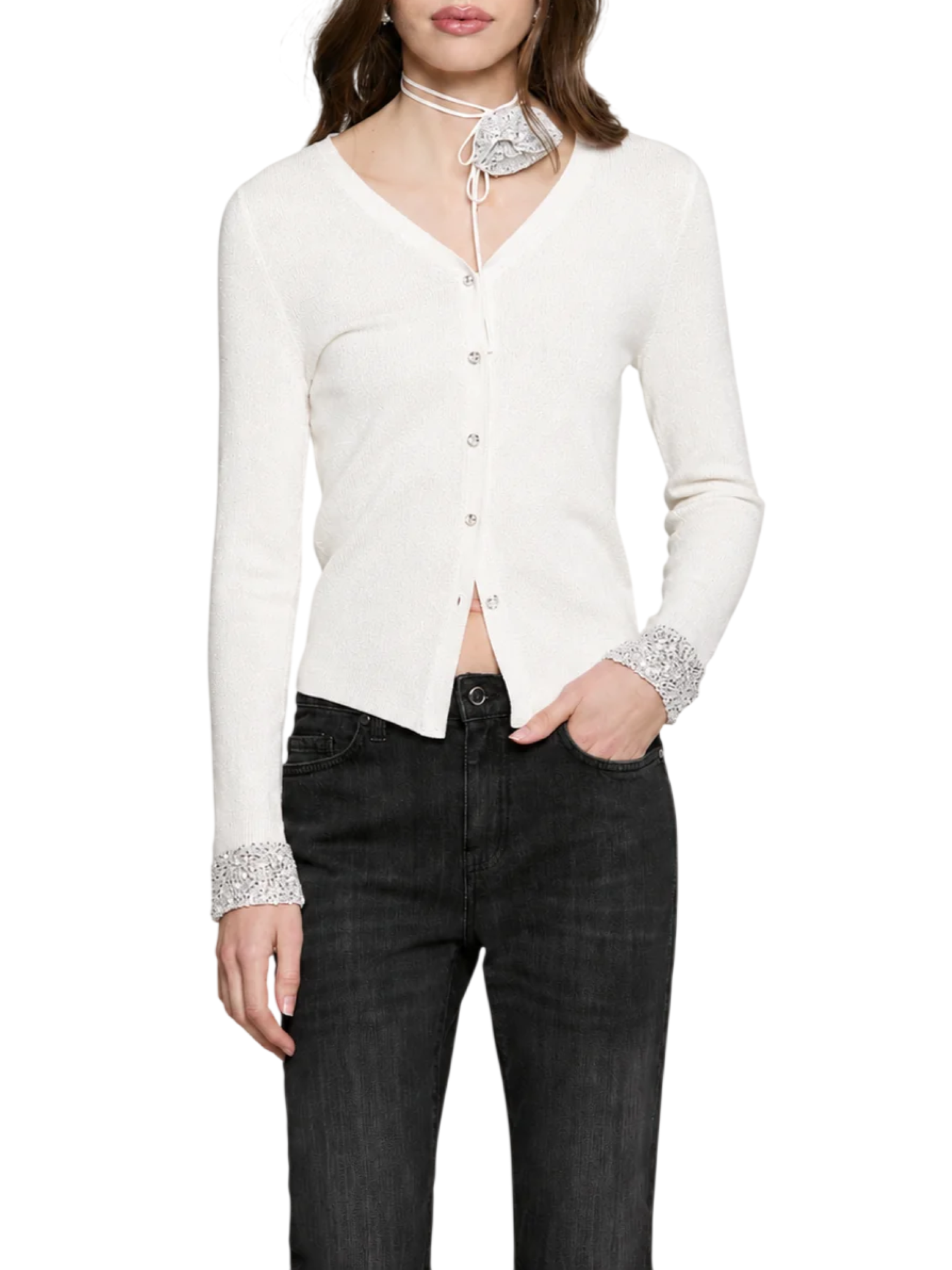 Relish cardigan donna Bordo con collarino floreale panna SMOOTH 1101 RELISH 