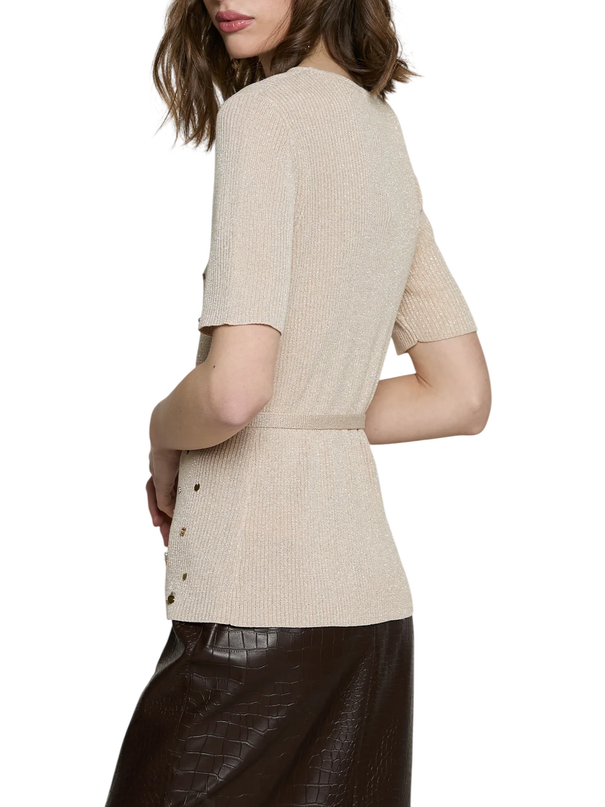 Relish maglia manica corta con applicazioni gioiello beige STRONGER 2953 RELISH 