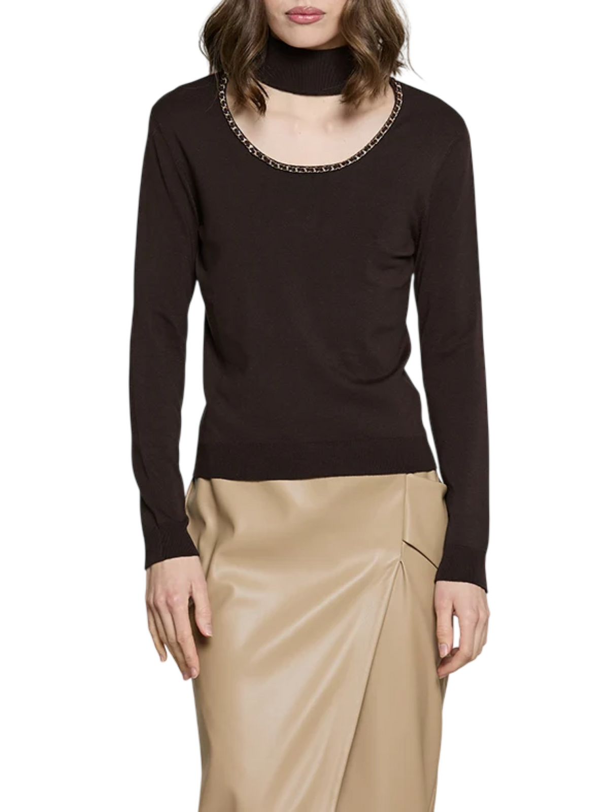 Relish maglia dolcevita donna Toxy con catenella marrone TOXY 2961 RELISH 