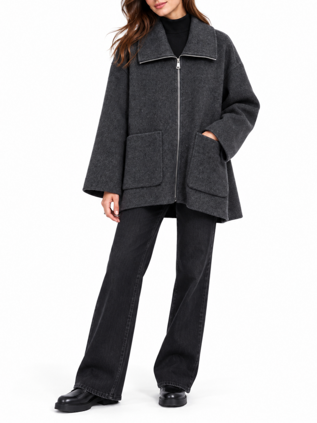 Sandro Ferrone cappotto donna in panno misto lana con zip grigio melange S180YBGGUAPO ANTRACITE Sandro FERRONE 
