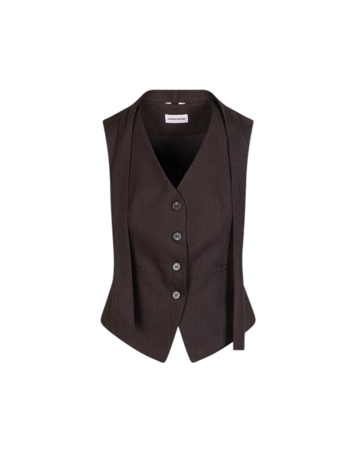 Sandro Ferrone gilet donna in fantasia gessata con cravatta marrone S25YBGFIELDS CACAO Sandro FERRONE 