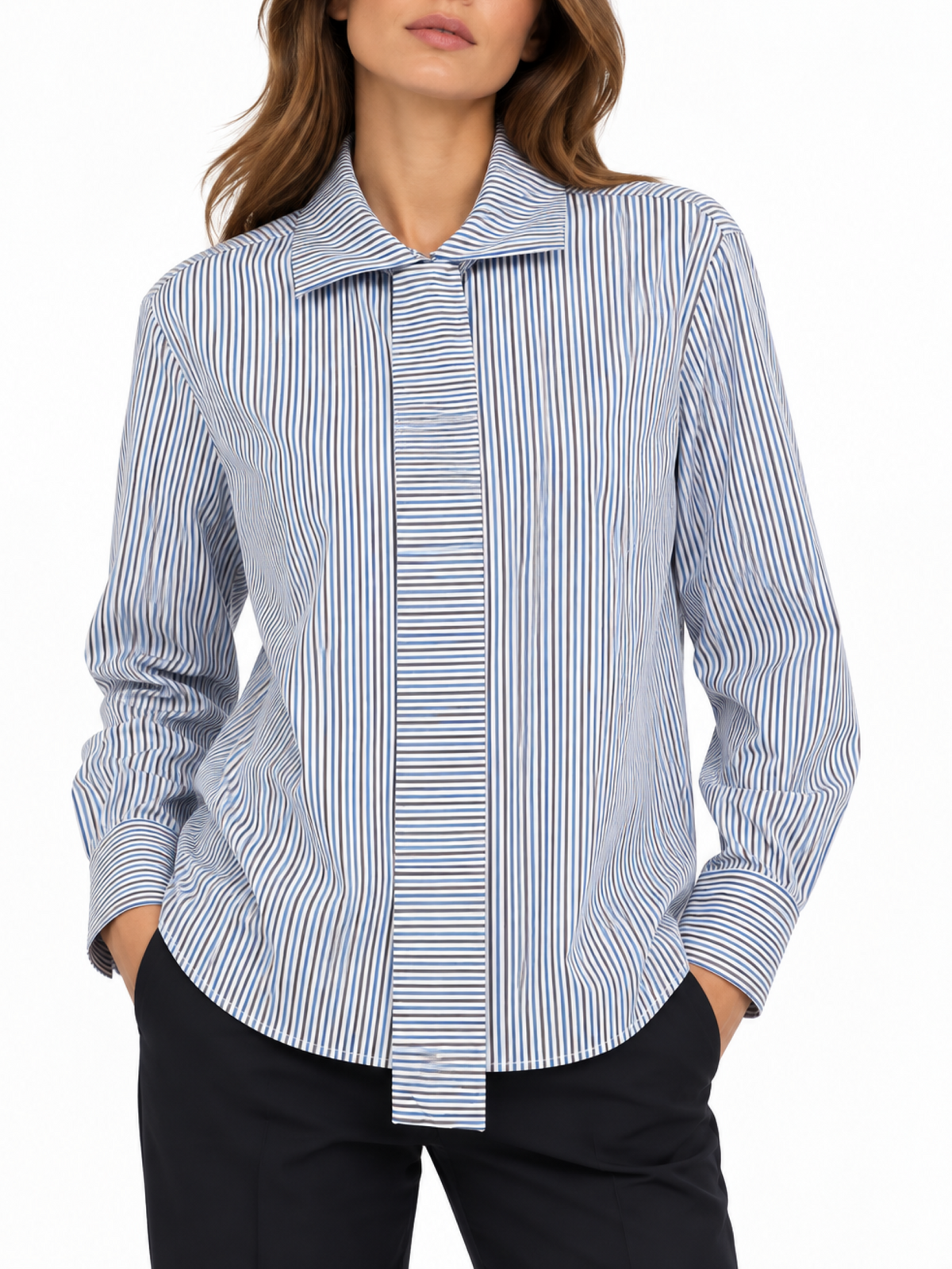 Silence camicia donna Hypnotique a righe blu beige CA7040R ROYAL BLUE SILENCE 