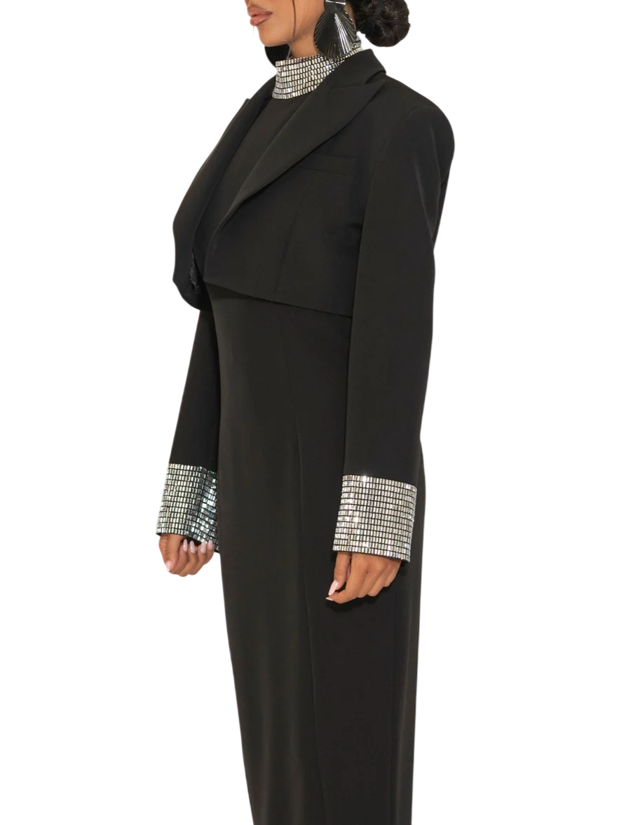 Silence giacca crop donna Karat con applicazioni gioiello nero GI5384APP BLACK SILENCE 