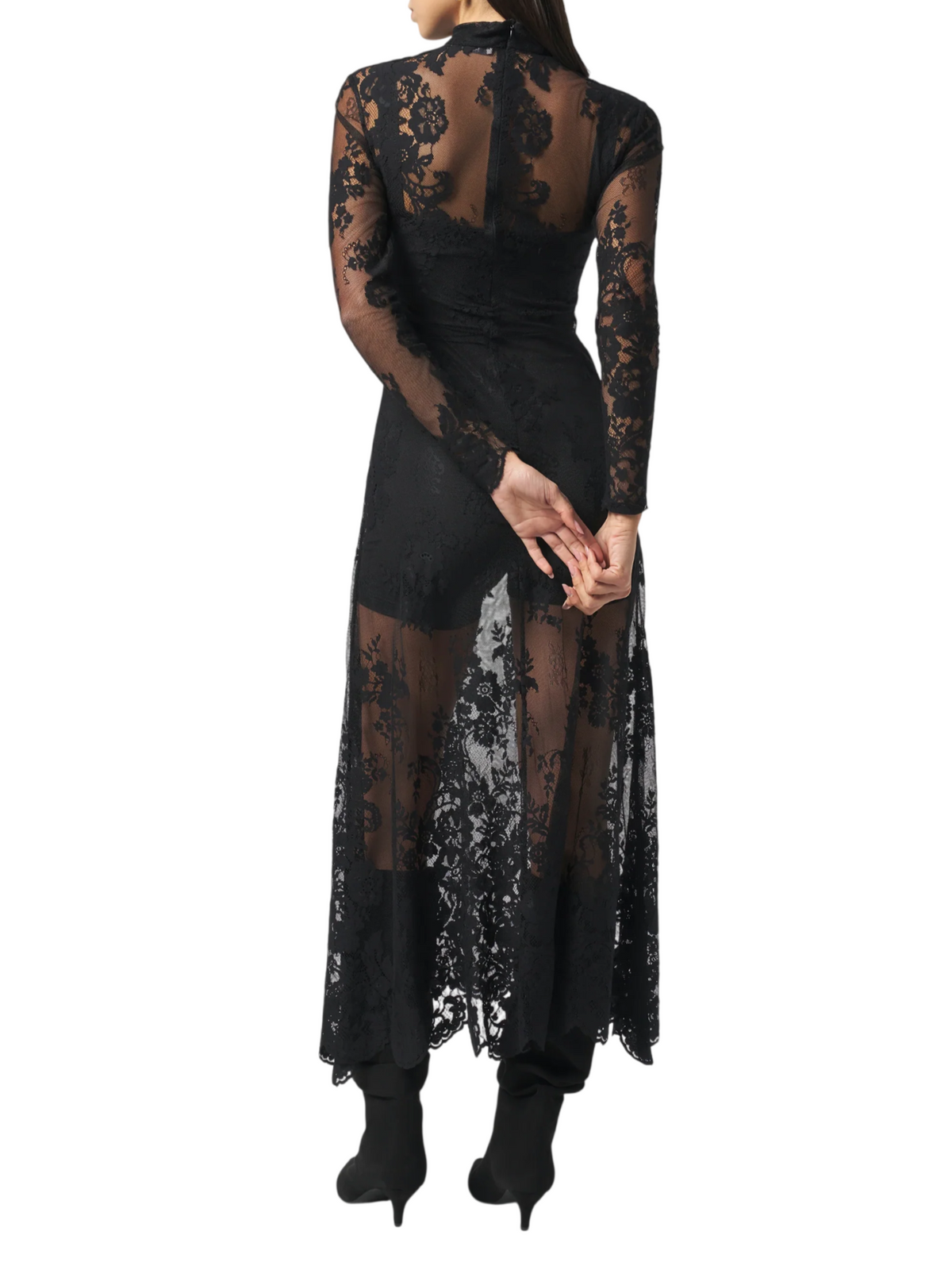 Silence abito lungo in pizzo con tuta jumpsuit nero SLAB038 NERO SILENCE 