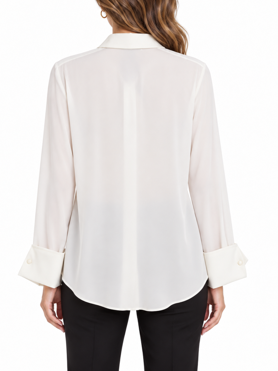 Silence camicia donna Authority in georgette con dettagli satin bianco latte SLCA001 MILK SILENCE 