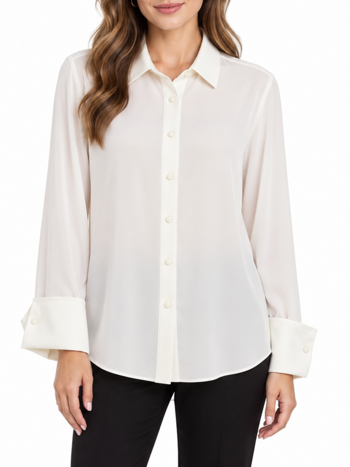 Silence camicia donna Authority in georgette con dettagli satin bianco latte SLCA001 MILK SILENCE 