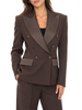 Silence giacca blazer donna doppiopetto con dettagli satin Vivian marrone