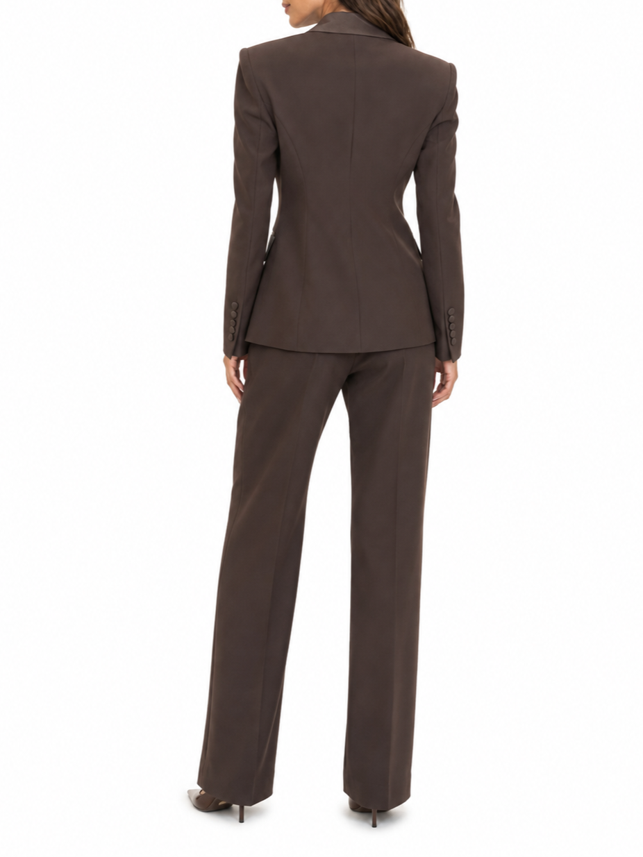 Silence giacca blazer donna doppiopetto con dettagli satin Vivian marrone SLGI023 DARK BROWN SILENCE 