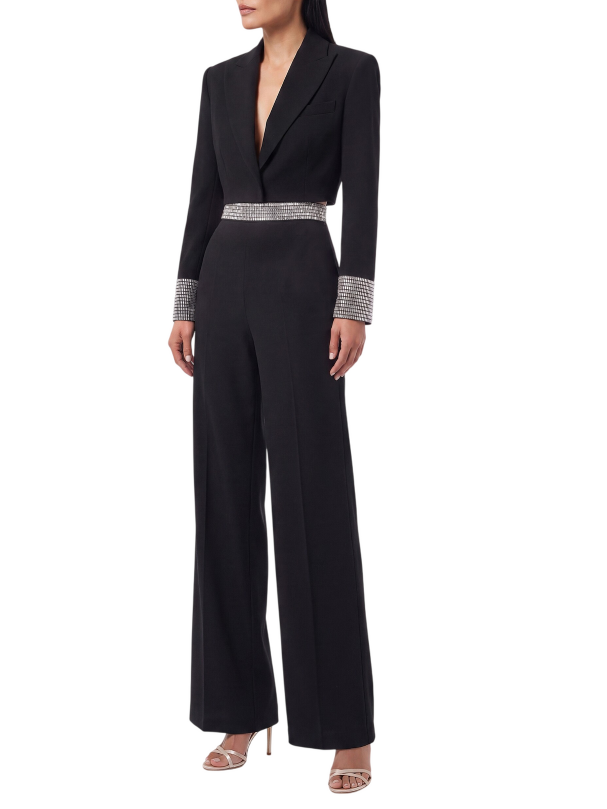Silence pantaloni palazzo Karat con applicazioni gioiello nero SLPA019APP BLACK SILENCE 