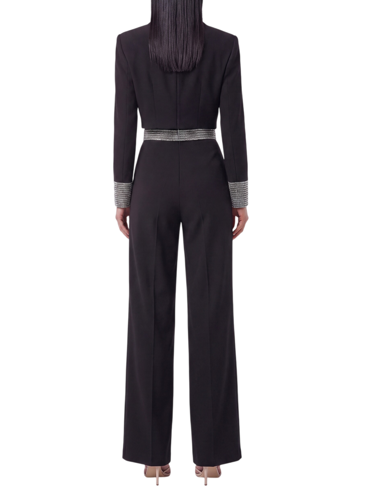 Silence pantaloni palazzo Karat con applicazioni gioiello nero SLPA019APP BLACK SILENCE 
