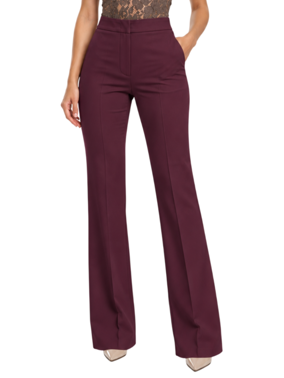 Silence pantaloni a zampa donna in tessuto crepe Leyden bordeaux SLPA042 BORDEAUX SILENCE 